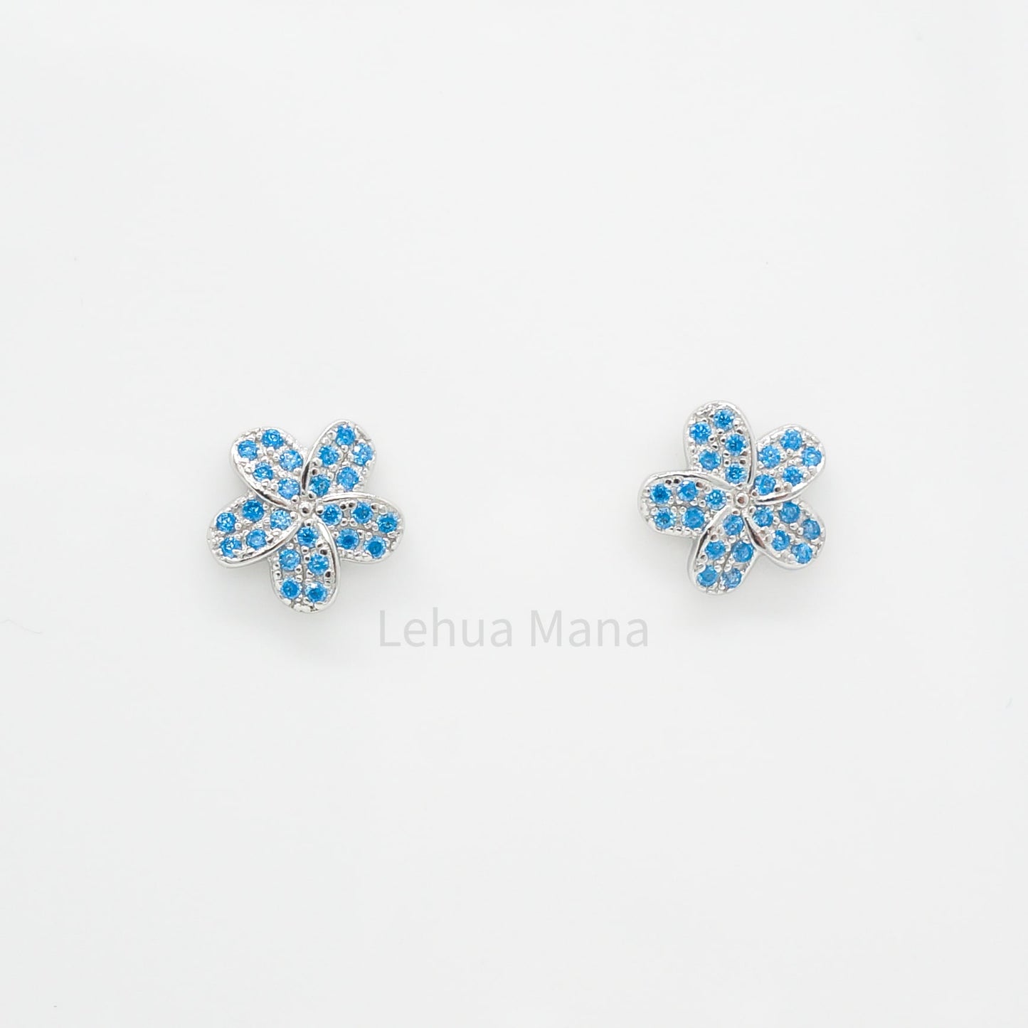 925 Sterling Silver CZ Plumeria Flower Stud Earrings