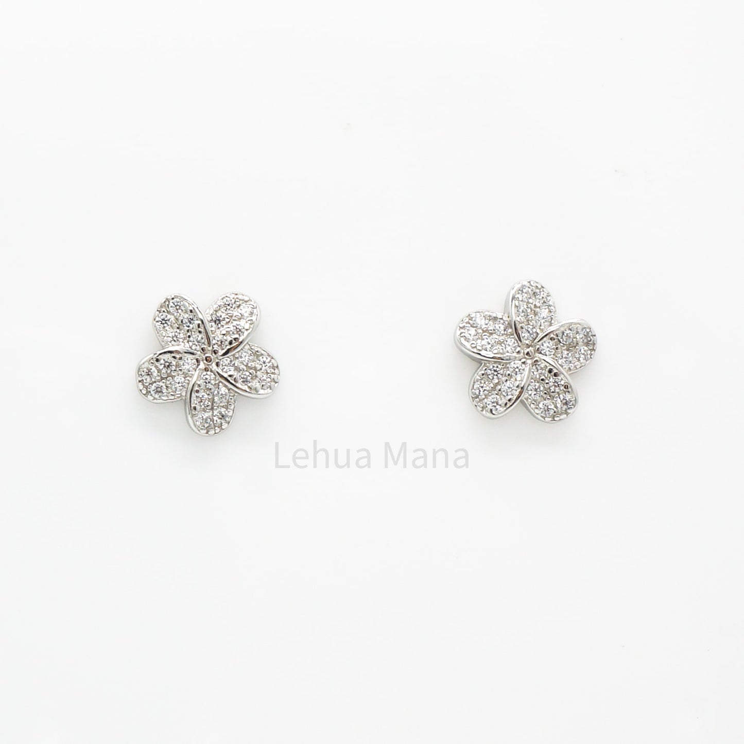 925 Sterling Silver CZ Plumeria Flower Stud Earrings