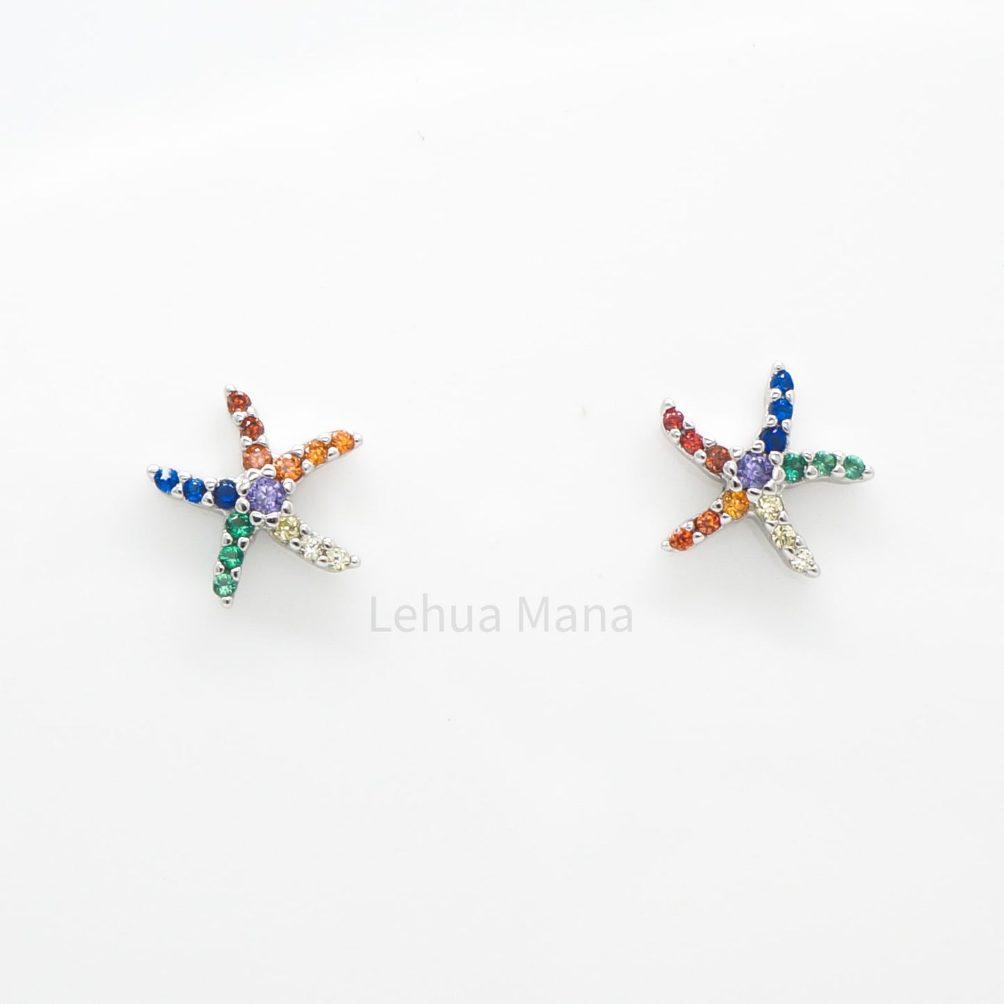 925 Sterling Silver CZ Hawaiian Starfish Stud Earrings