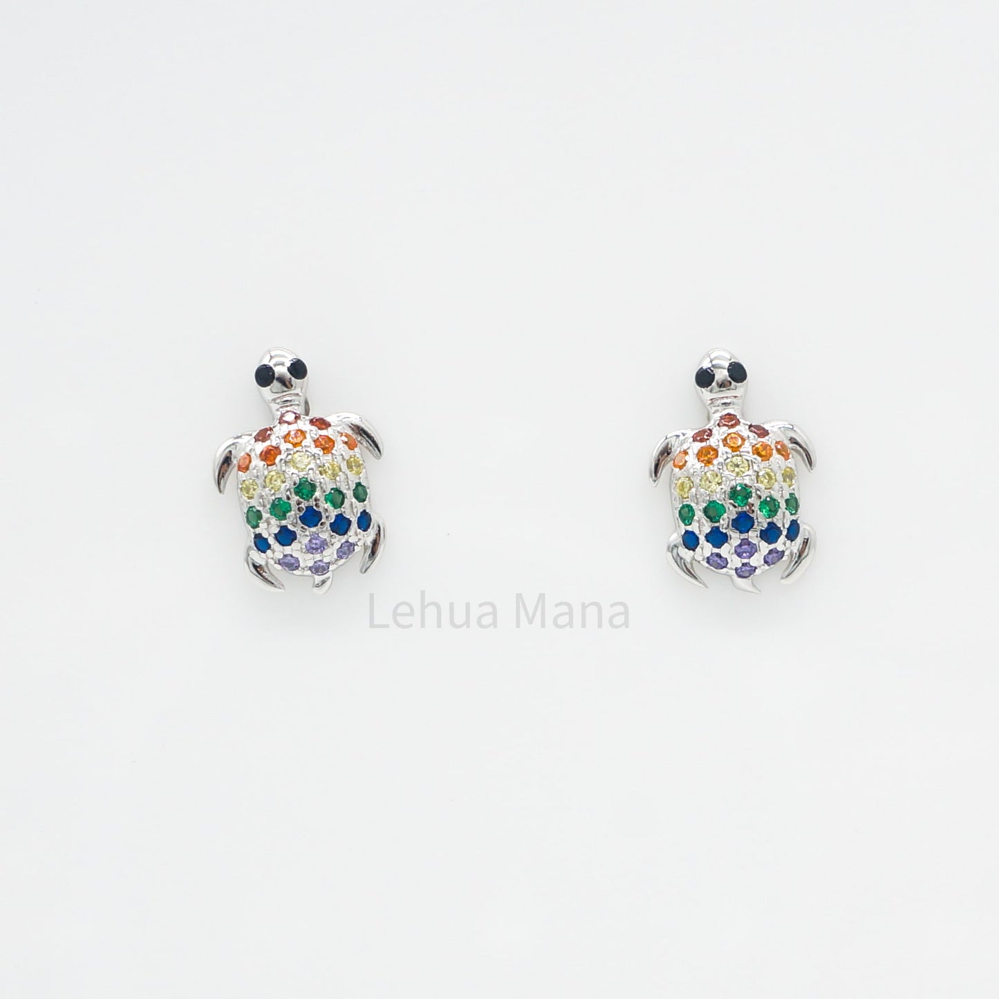 925 Sterling Silver CZ Hawaiian Sea Turtle Stud Earrings