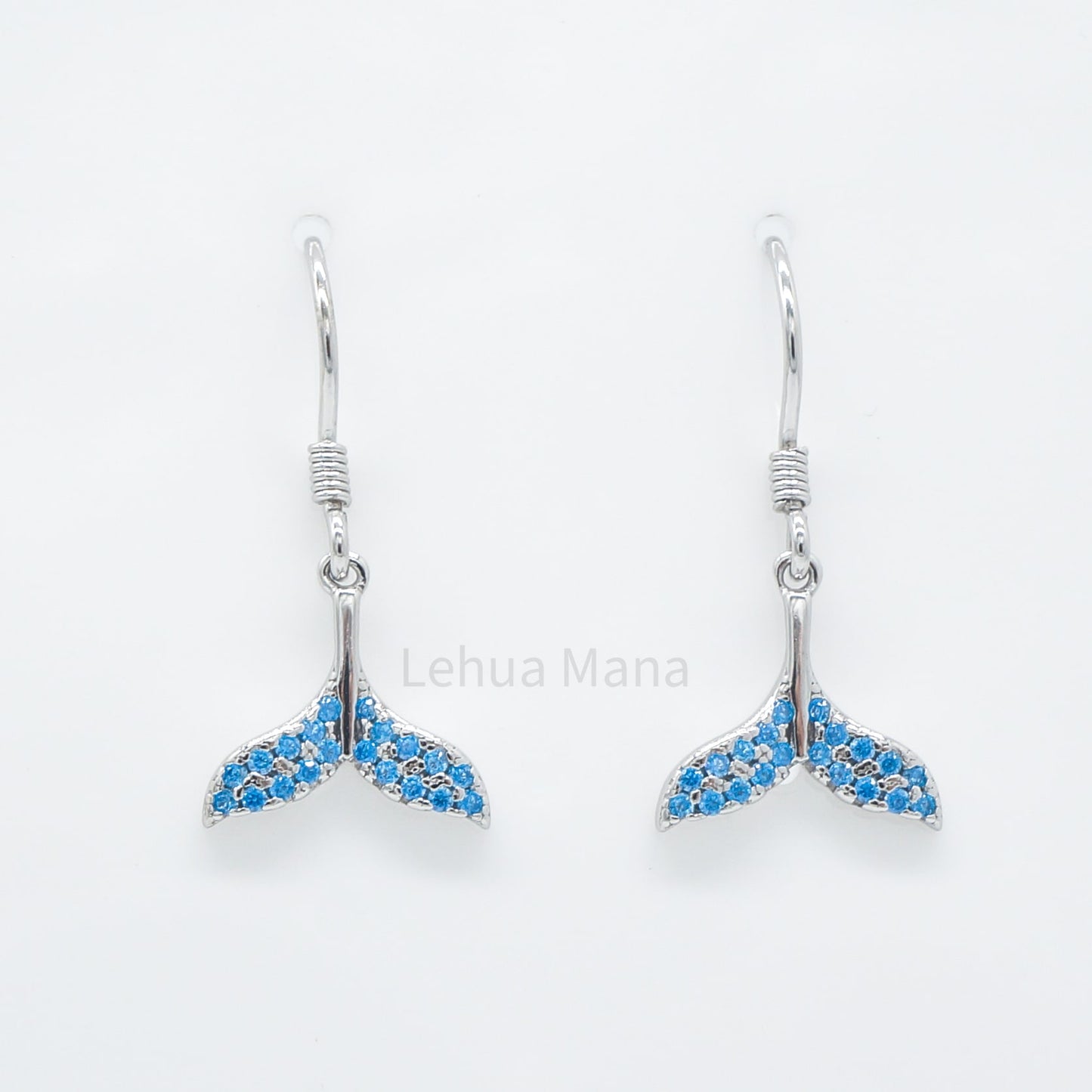 925 Sterling Silver CZ Whale Tail Dangle Earrings