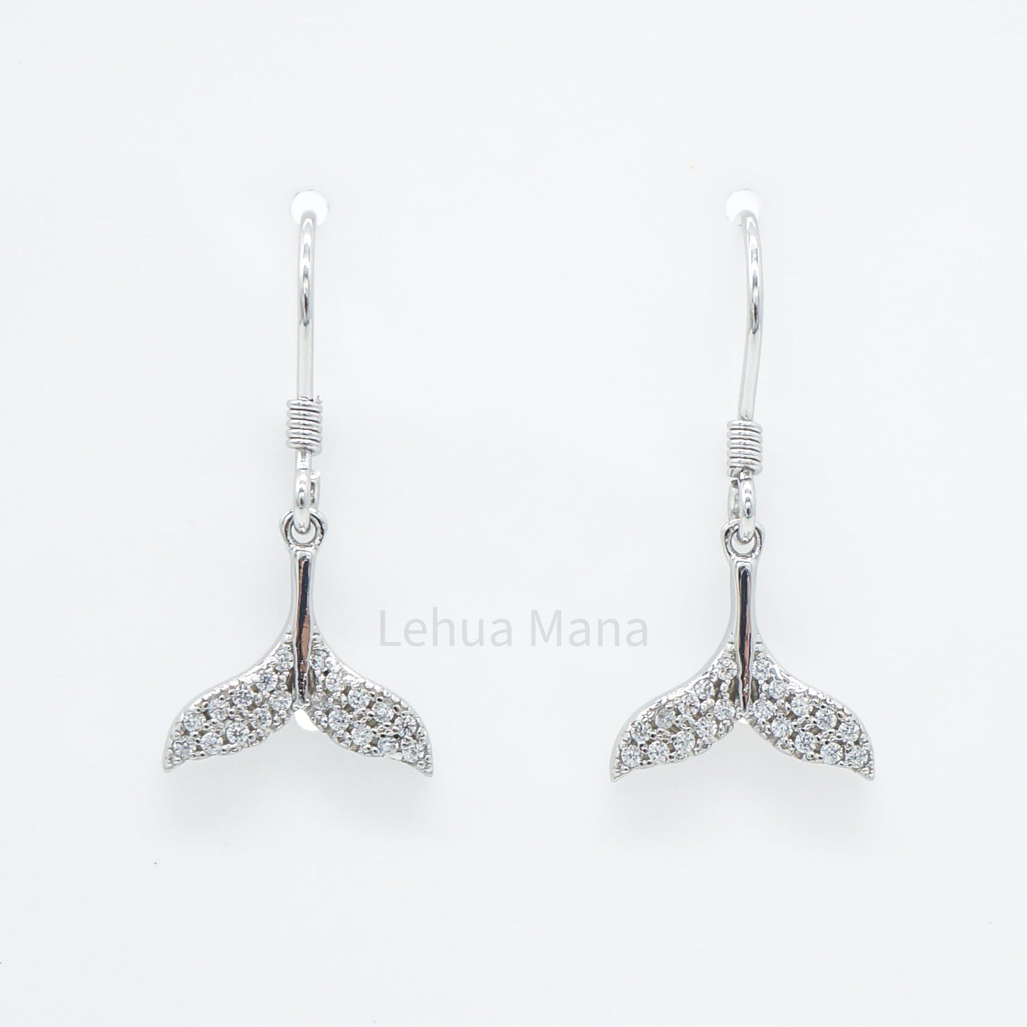 925 Sterling Silver CZ Whale Tail Dangle Earrings