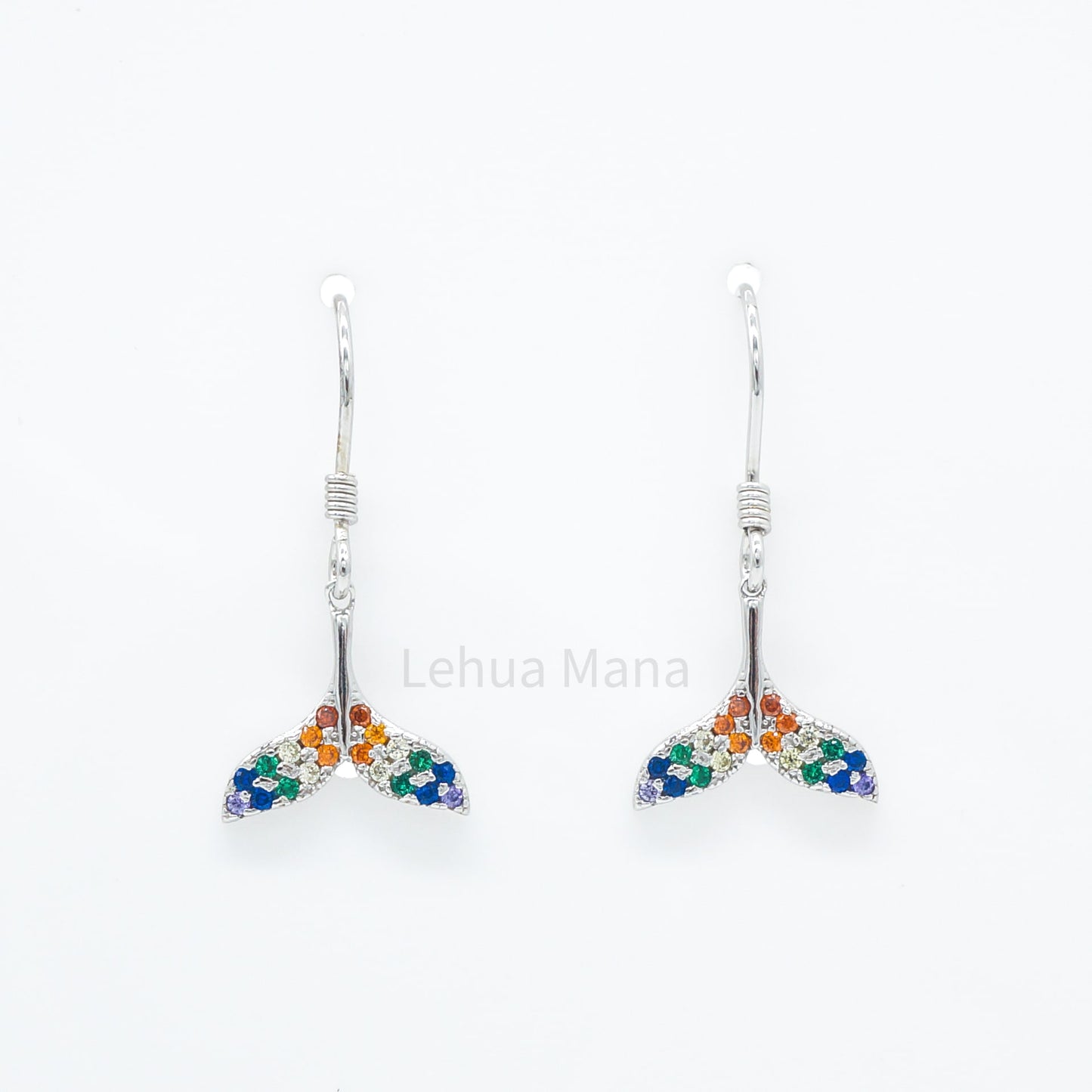 925 Sterling Silver CZ Whale Tail Dangle Earrings