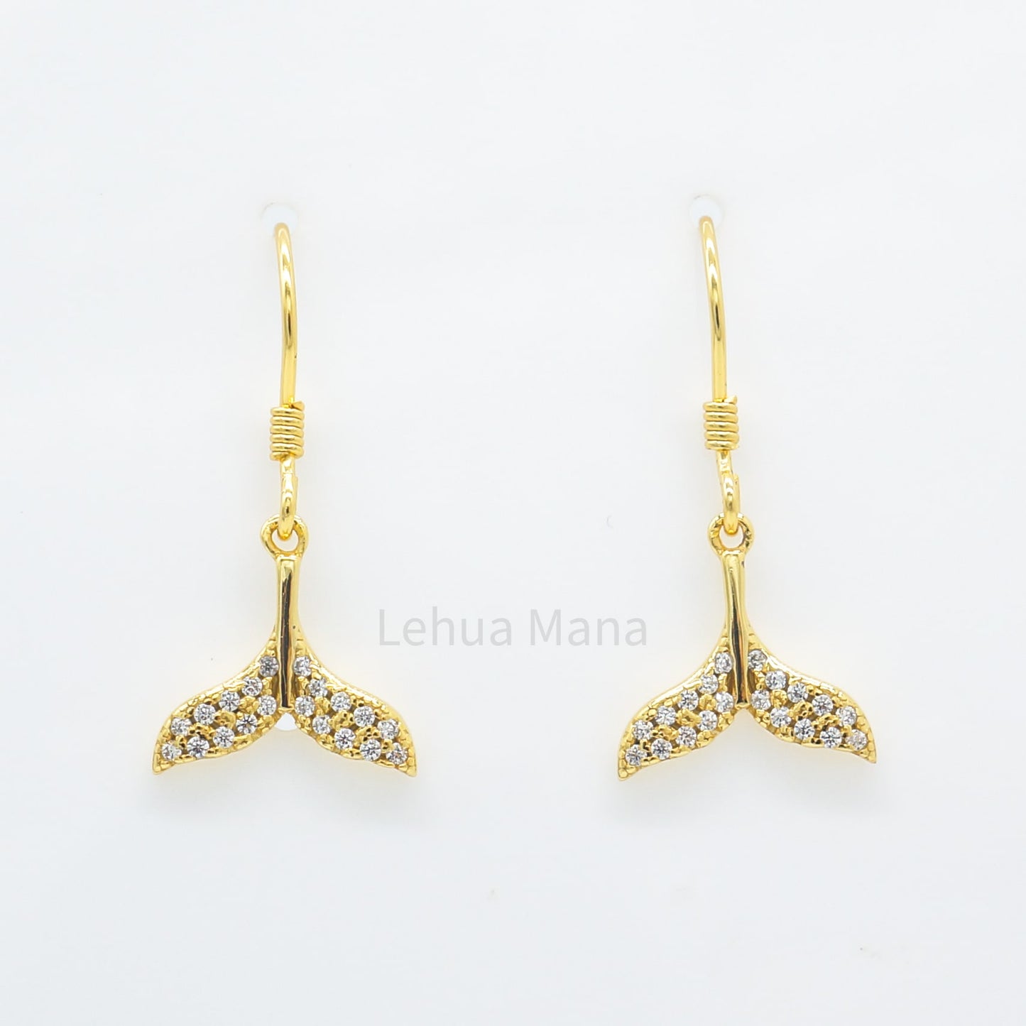 925 Sterling Silver CZ Whale Tail Dangle Earrings