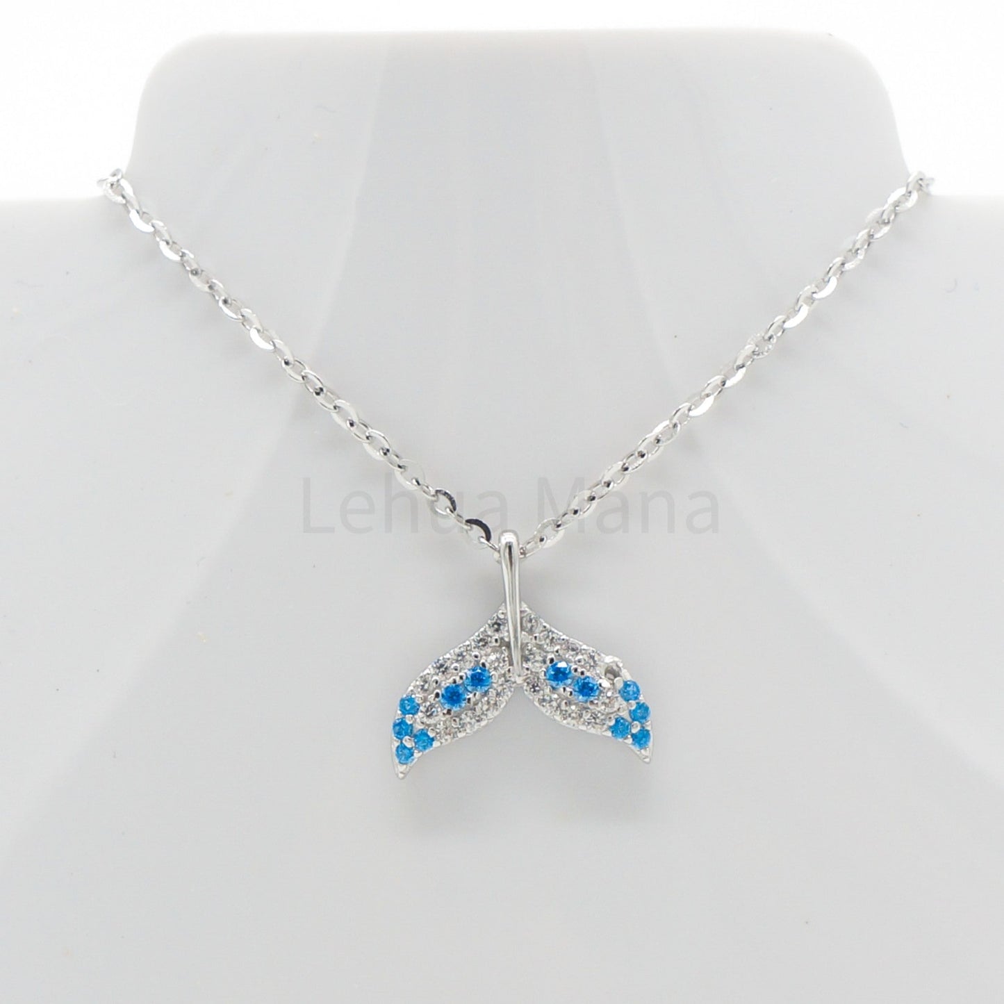 925 Silver CZ Blue Topaz Whale Tail Necklace, CZ Necklace, Blue Topaz Necklace, Cubic Zirconia Necklace, 925 Sterling Silver Jewelry, Blue Topaz Necklace