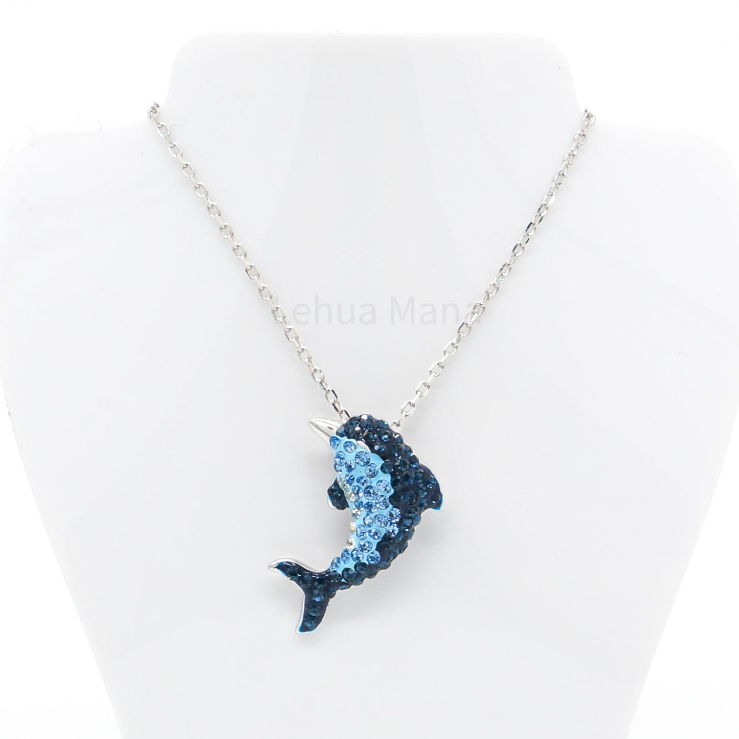 925 Sterling Silver Blue CZ Dolphin Necklace