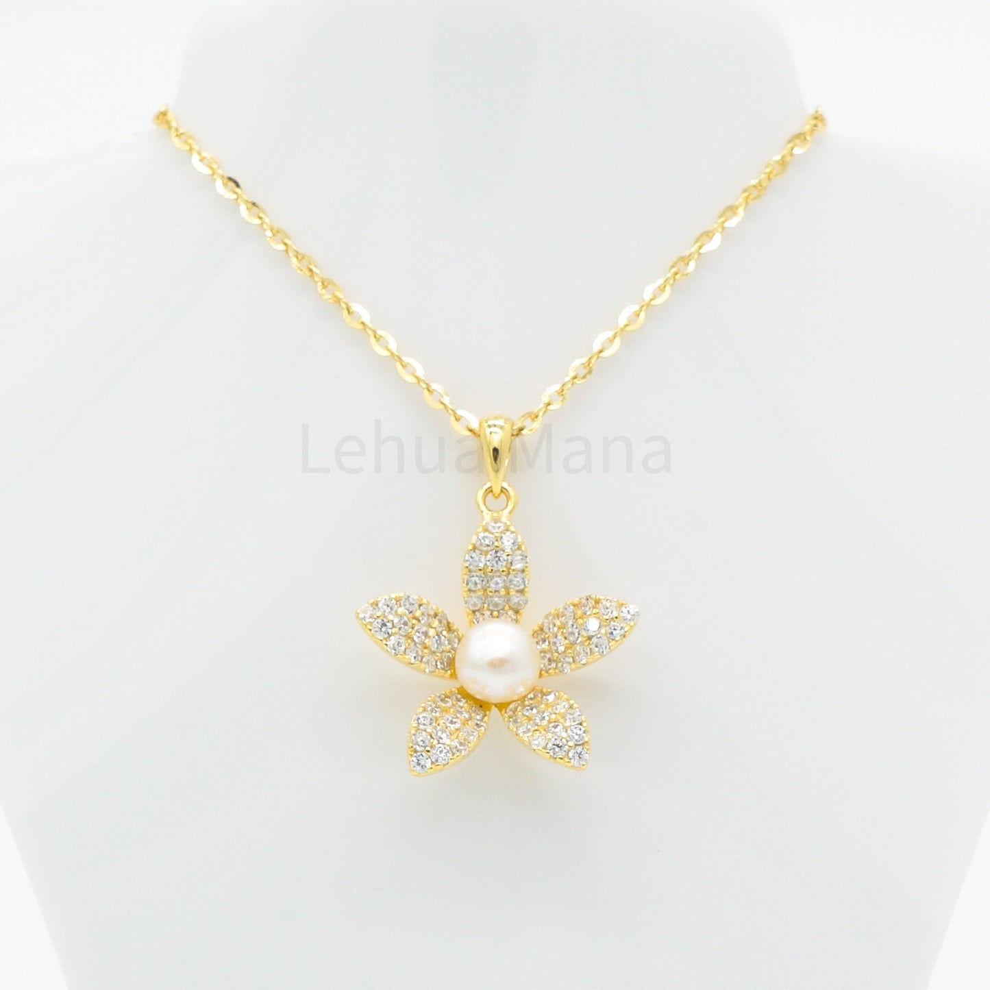 925 Silver CZ Freshwater Pearl Flower Necklace, CZ Necklace, Cubic Zirconia Necklace, 925 Sterling Silver Jewelry, Freshwater Pearl Flower Necklace
