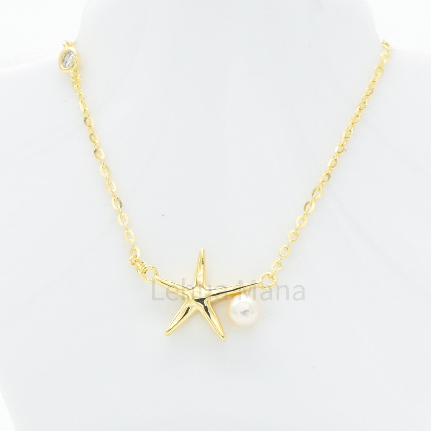 925 Silver CZ Starfish Pearl Necklace, CZ Necklace, Cubic Zirconia Necklace, 925 Sterling Silver Jewelry, Starfish Pearl Necklace