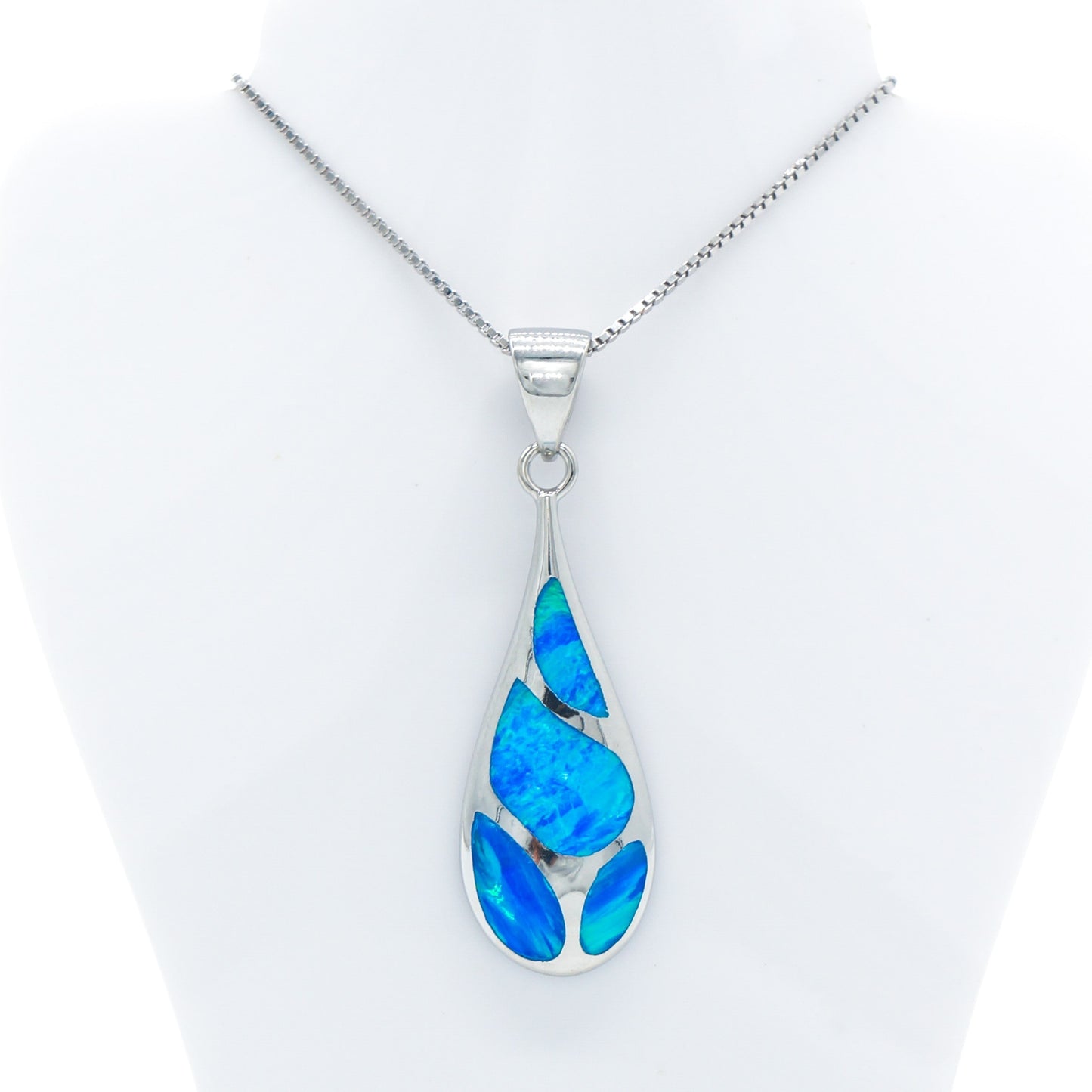 925 Silver Opal Raindrop Necklace, Opal Necklace, 925 Sterling Silver Jewelry, Raindrop Necklace