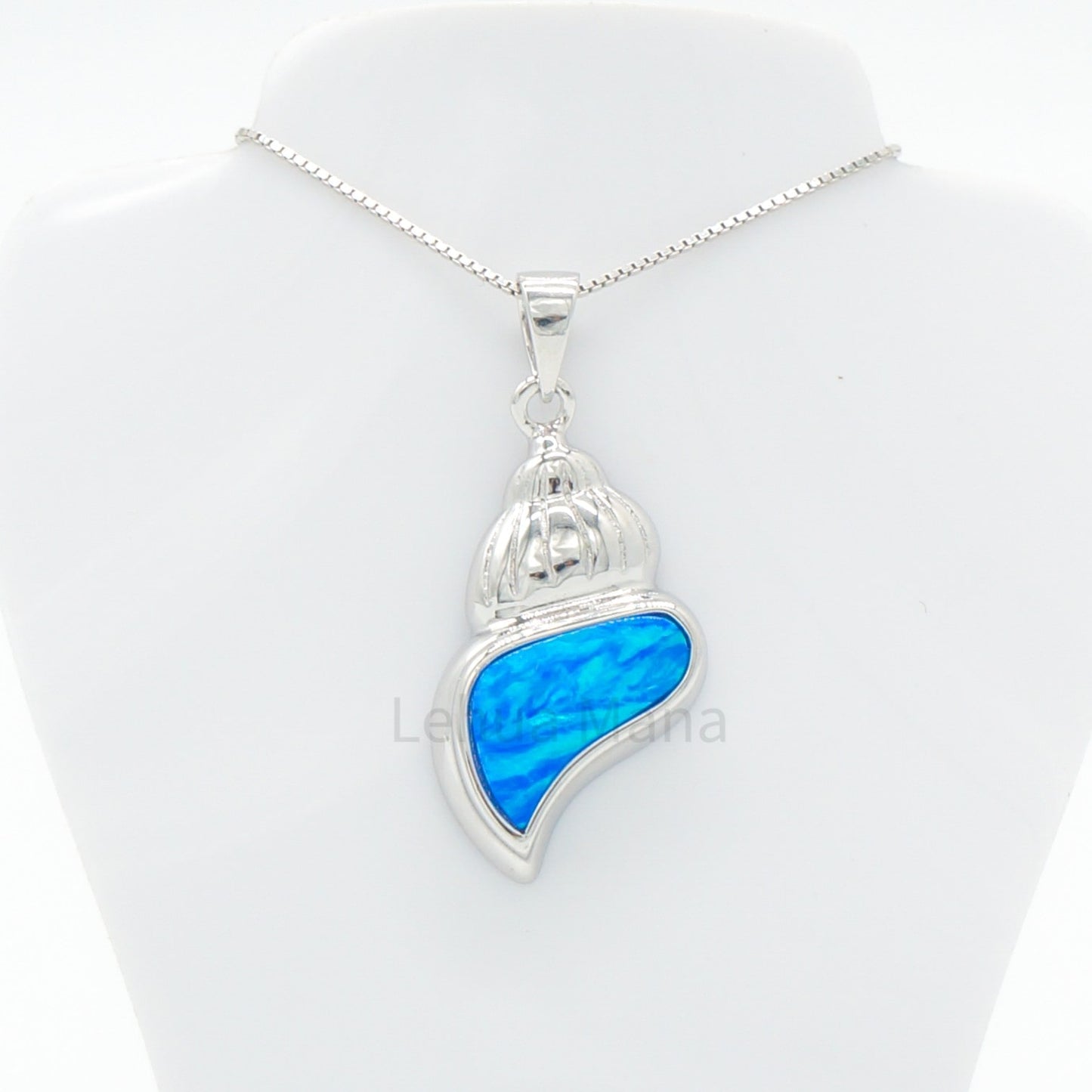 925 Silver Blue Opal Conch Seashell Necklace, Opal Necklace, 925 Sterling Silver Jewelry, Conch Seashell Necklace