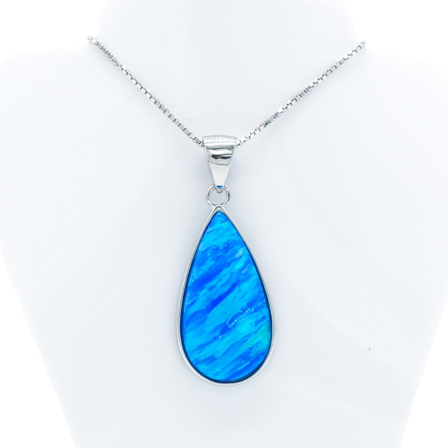 925 Silver Opal Raindrop Necklace, Opal Necklace, 925 Sterling Silver Jewelry, Raindrop Necklace