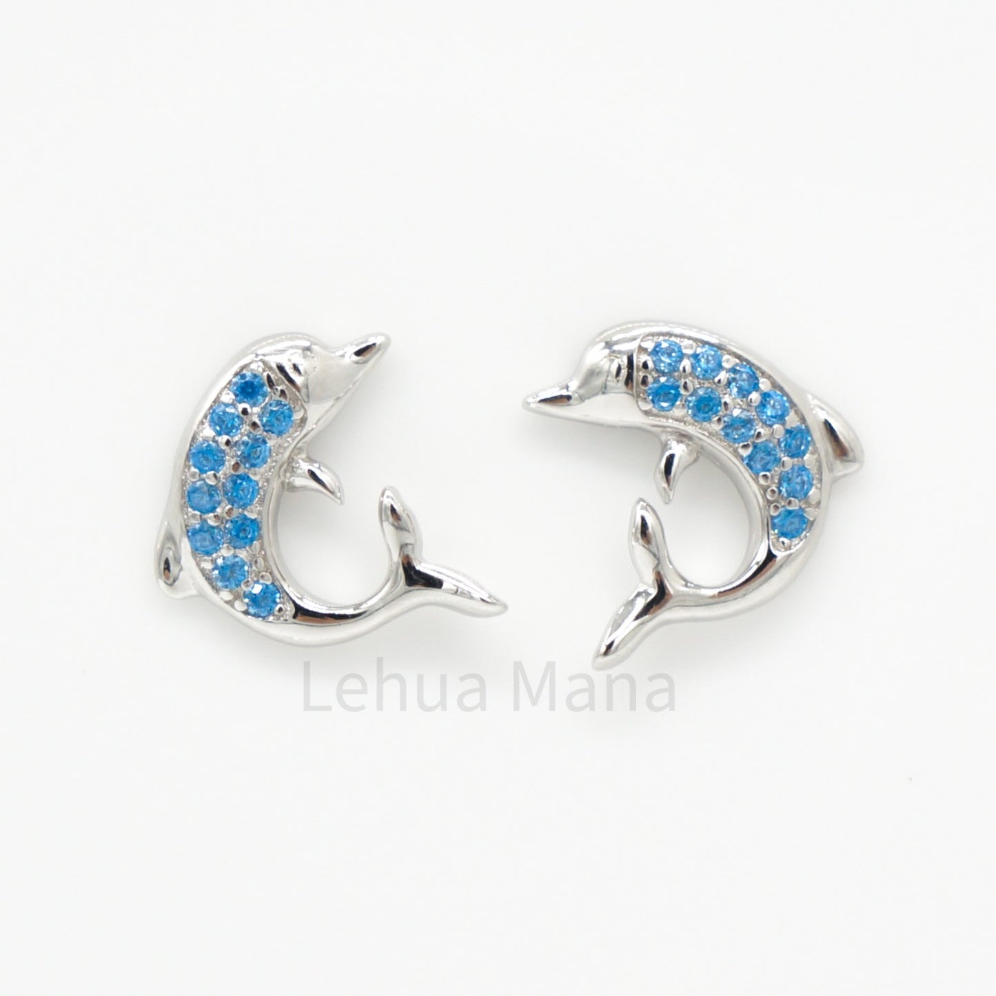 925 Silver Blue Topaz Dolphin Post Earrings, Blue Topaz Earrings, 925 Sterling Silver Jewelry, Stud Earrings, Dolphin Earrings