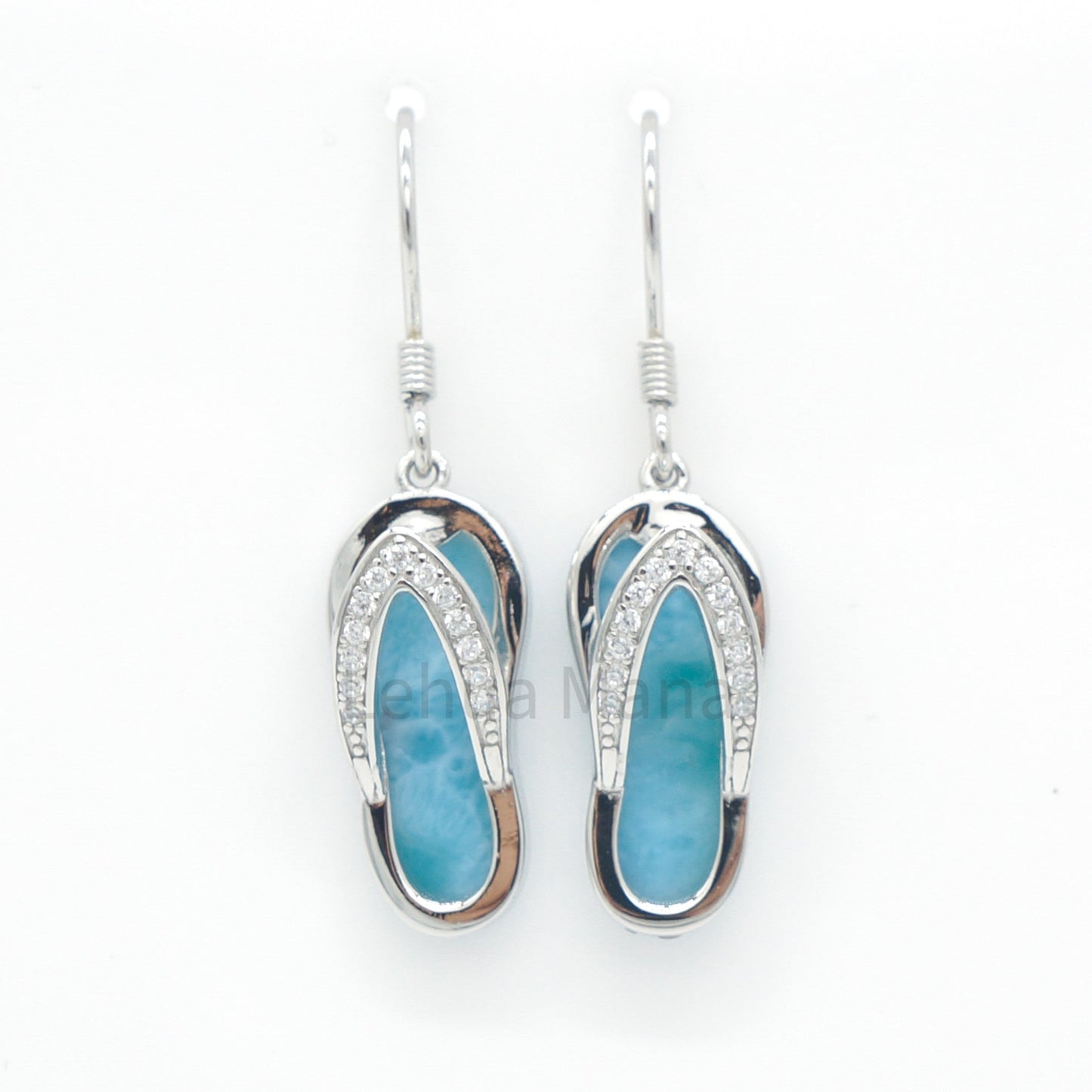 925 Silver Larimar Flip-Flop Slipper Earrings, Larimar Earrings, 925 Sterling Silver Jewelry, Flip-Flop Slipper Earrings