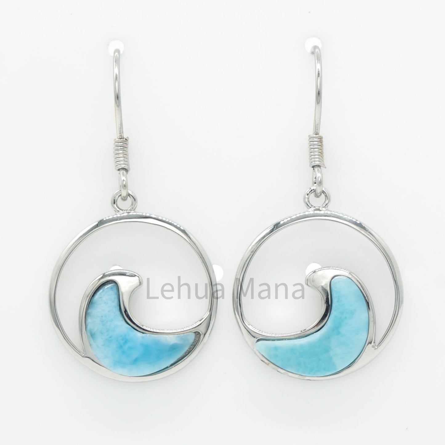 925 Silver Larimar Round Wave Earrings, Larimar Earrings, 925 Sterling Silver Jewelry, Round Wave Earrings