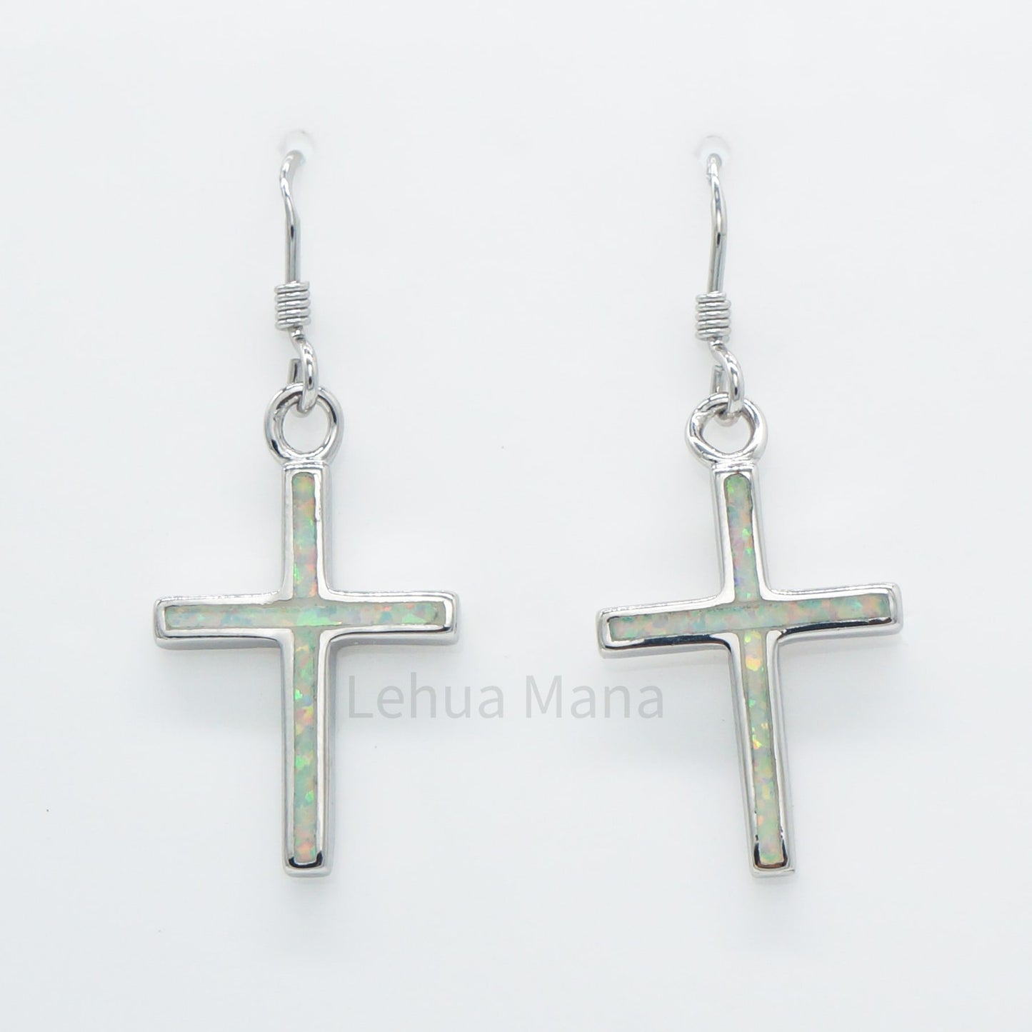 925 Silver White Opal Cross Dangle Earrings, Opal Earrings, 925 Sterling Silver Jewelry, Cross Earrings