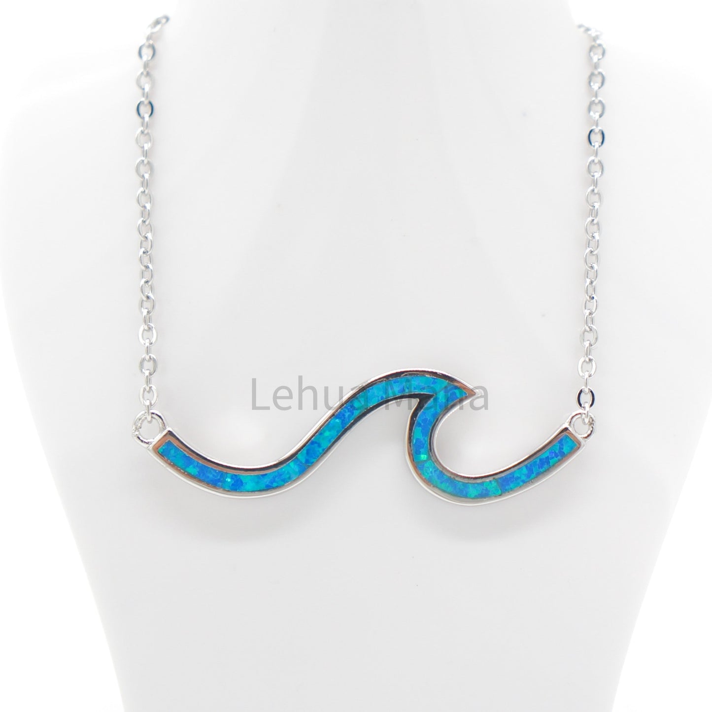 925 Silver Opal Line Wave Necklace, Opal Necklace, 925 Sterling Silver Jewelry, Line Wave Necklace