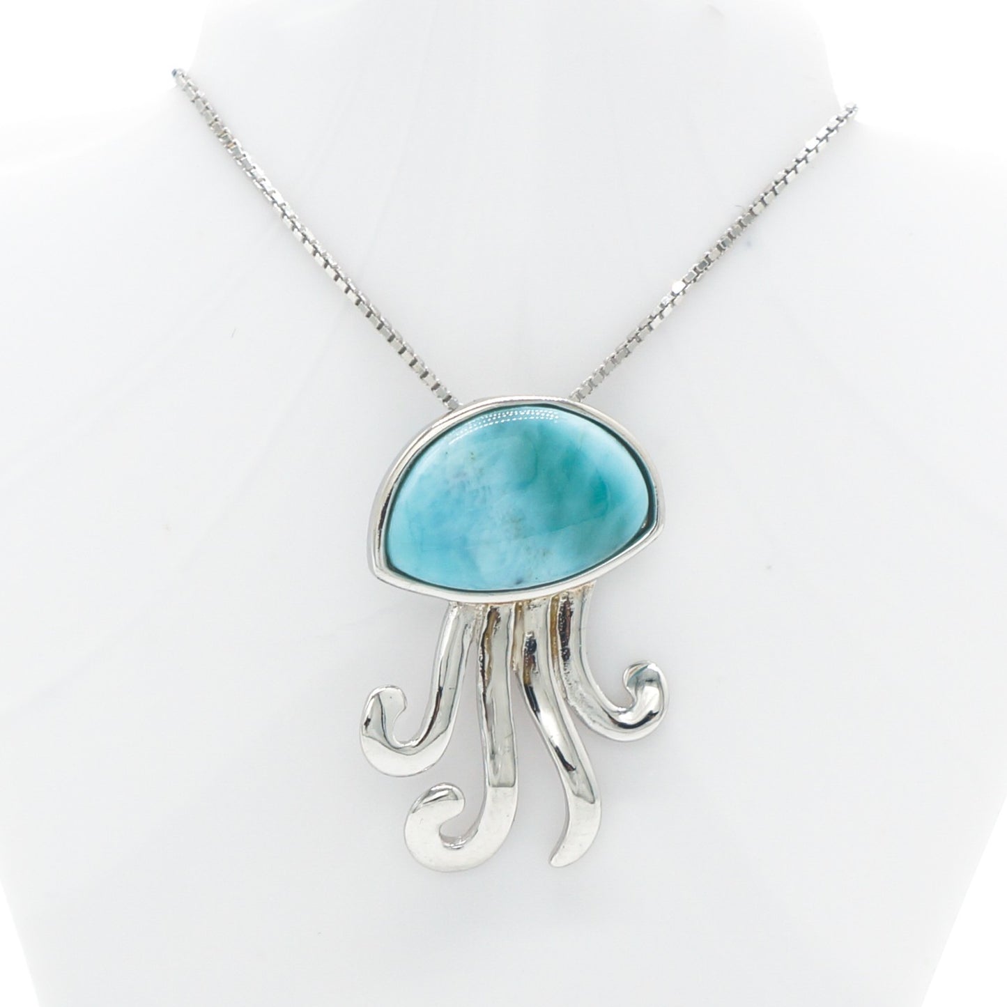 925 Silver Larimar Octopus Necklace, Larimar Necklace, 925 Sterling Silver Jewelry, Octopus Necklace