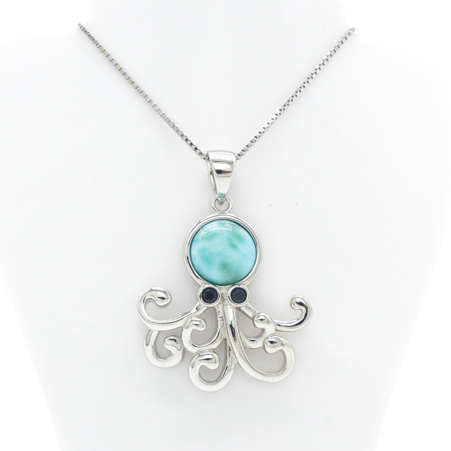 925 Silver Larimar Octopus Necklace, Larimar Necklace, 925 Sterling Silver Jewelry, Octopus Necklace
