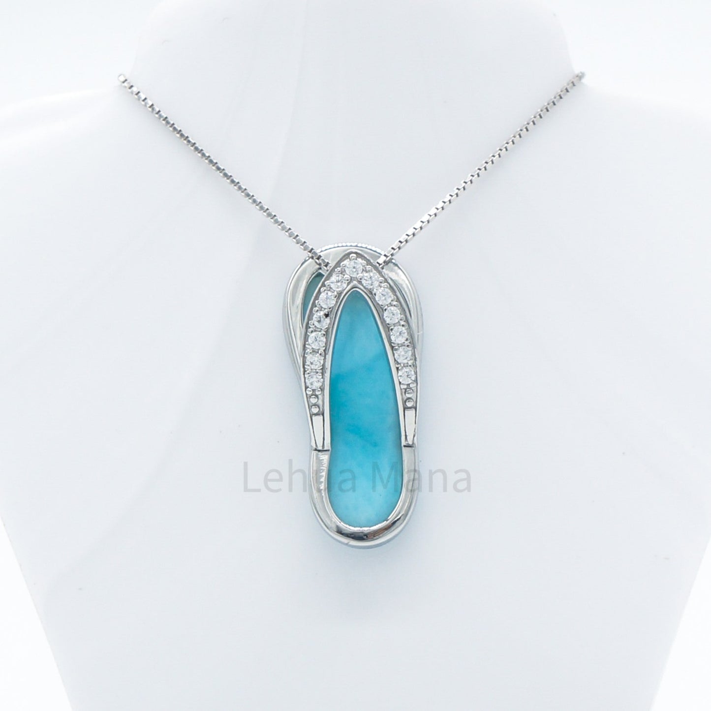 925 Silver Larimar Slipper Flip-Flop Seashell Necklace, Larimar Necklace, 925 Sterling Silver Jewelry, Flip-flop Necklace