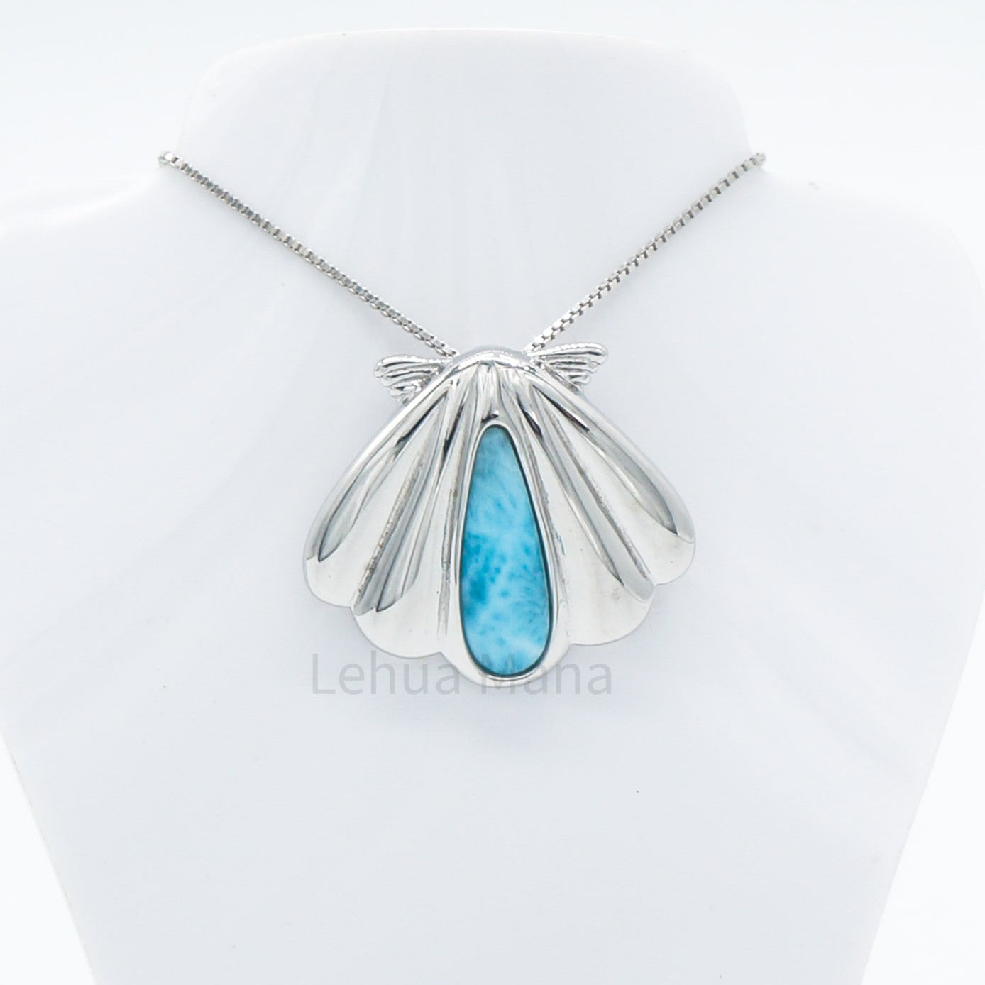 925 Silver Larimar Scallop Seashell Necklace, Larimar Necklace, 925 Sterling Silver Jewelry, Scallop Seashell Necklace