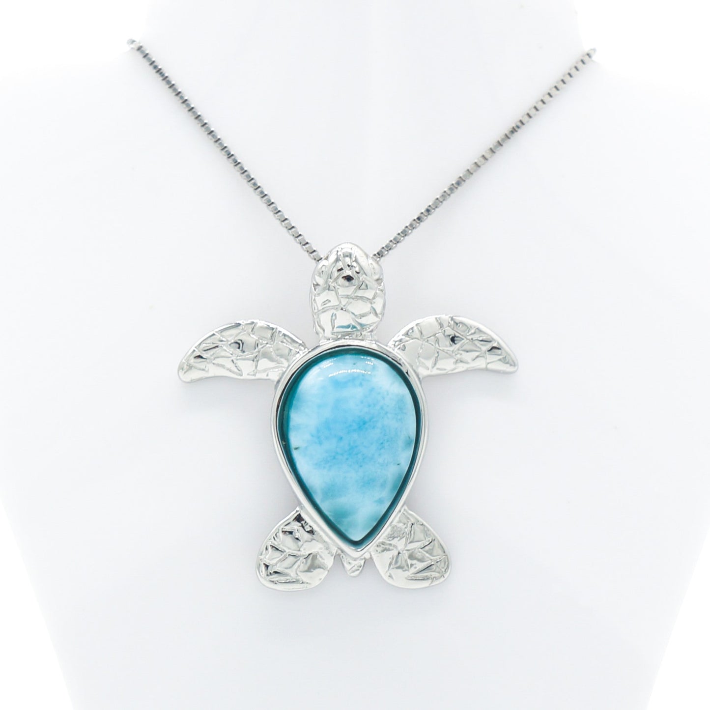 925 Silver Larimar Sea Turtle Necklace, Larimar Necklace, 925 Sterling Silver Jewelry, Sea Turtle Necklace