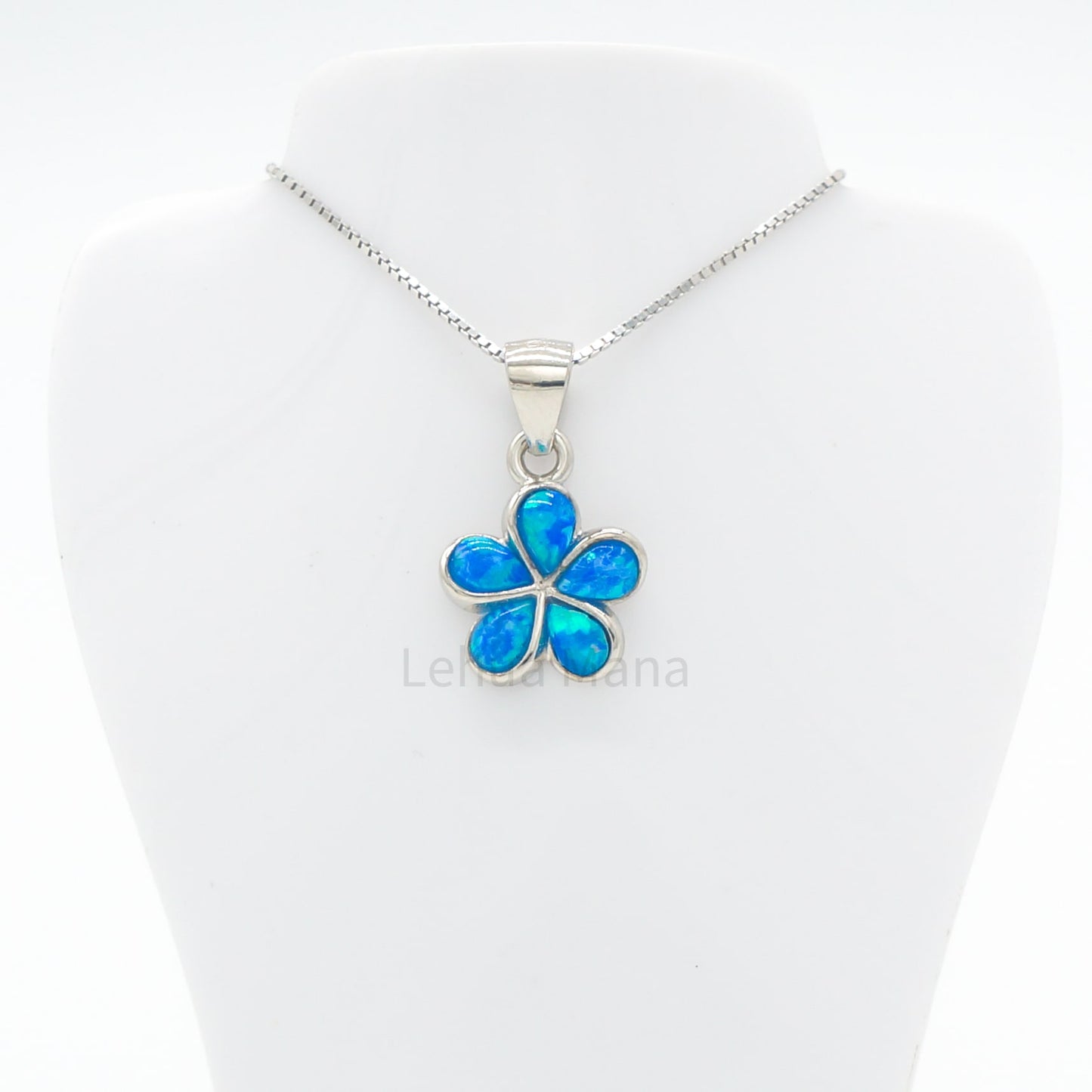 925 Sterling Silver Blue Opal 12mm Flower Pendant Necklace, Opal Necklace, 925 Sterling Silver Jewelry, 12mm Flower Necklace