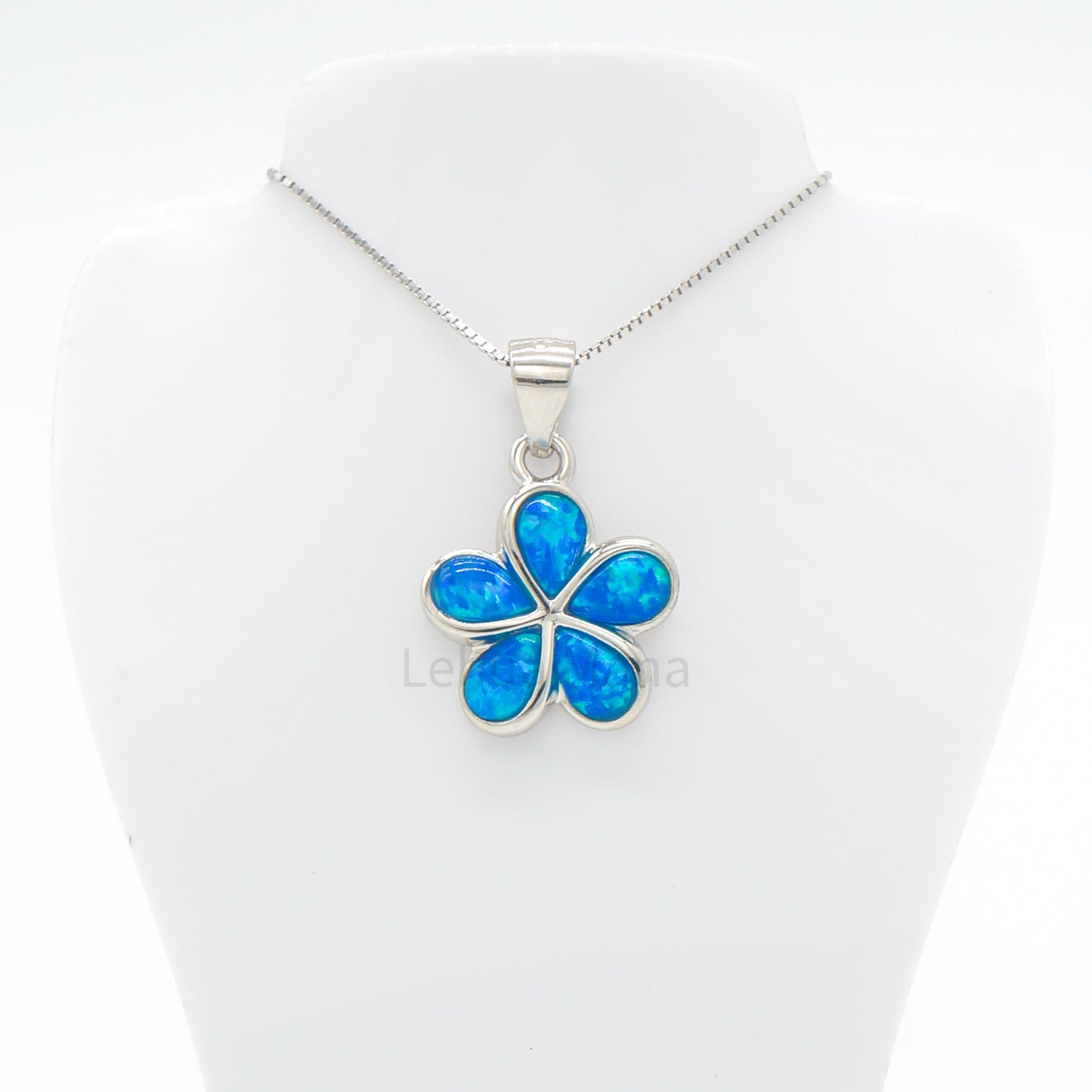 925 Sterling Silver Blue Opal 15mm Flower Pendant Necklace, Opal Necklace, 925 Sterling Silver Jewelry, 15mm Flower Necklace