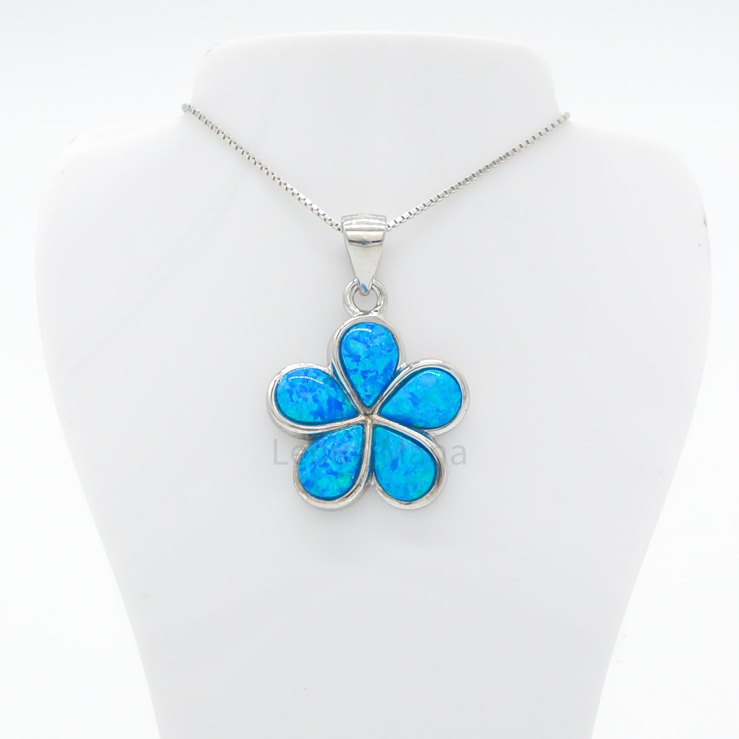 925 Sterling Silver Blue Opal 18mm Flower Pendant Necklace, Opal Necklace, 925 Sterling Silver Jewelry, 18mm Flower Necklace