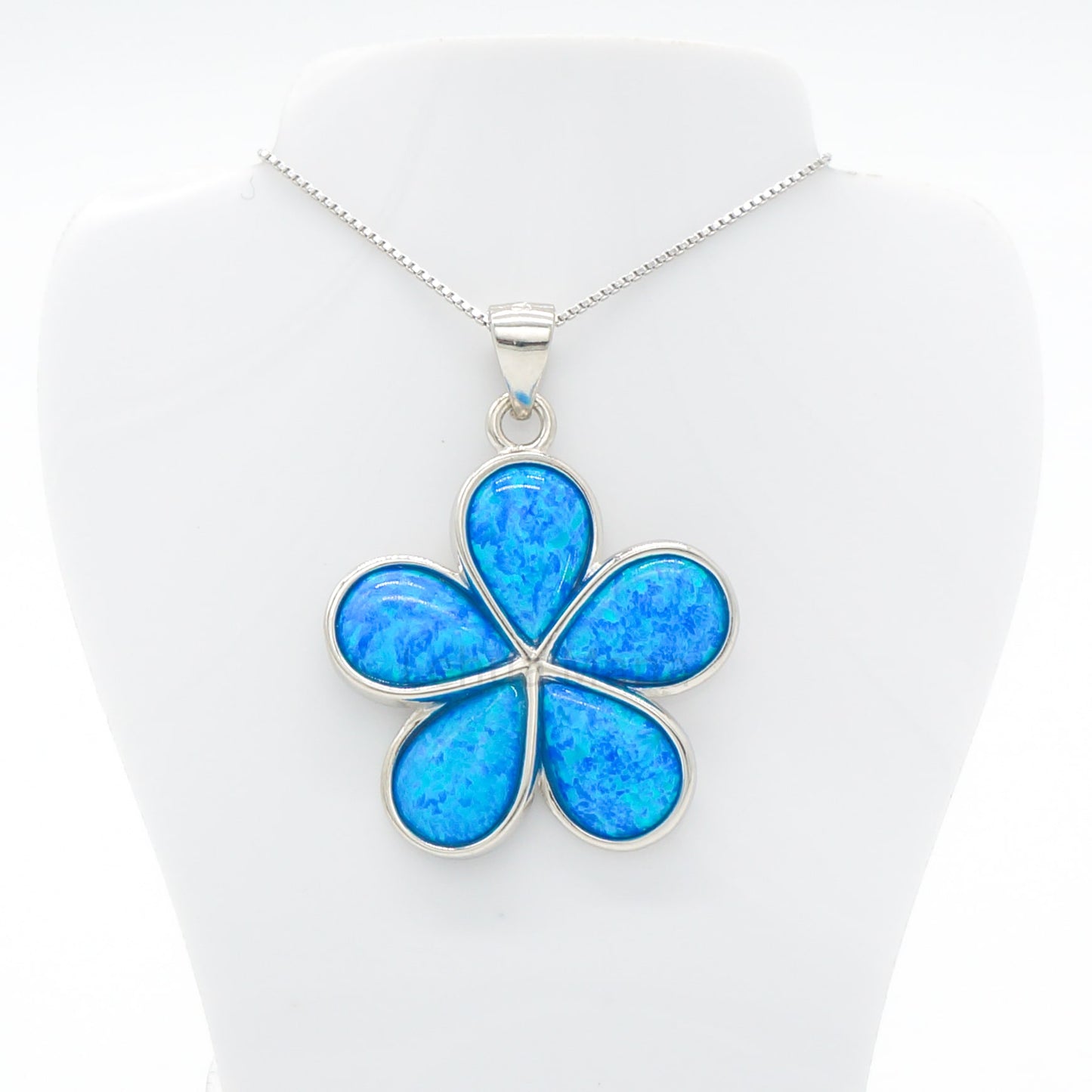 925 Sterling Silver Blue Opal 25mm Flower Pendant Necklace, Opal Necklace, 925 Sterling Silver Jewelry, 25mm Flower Necklace