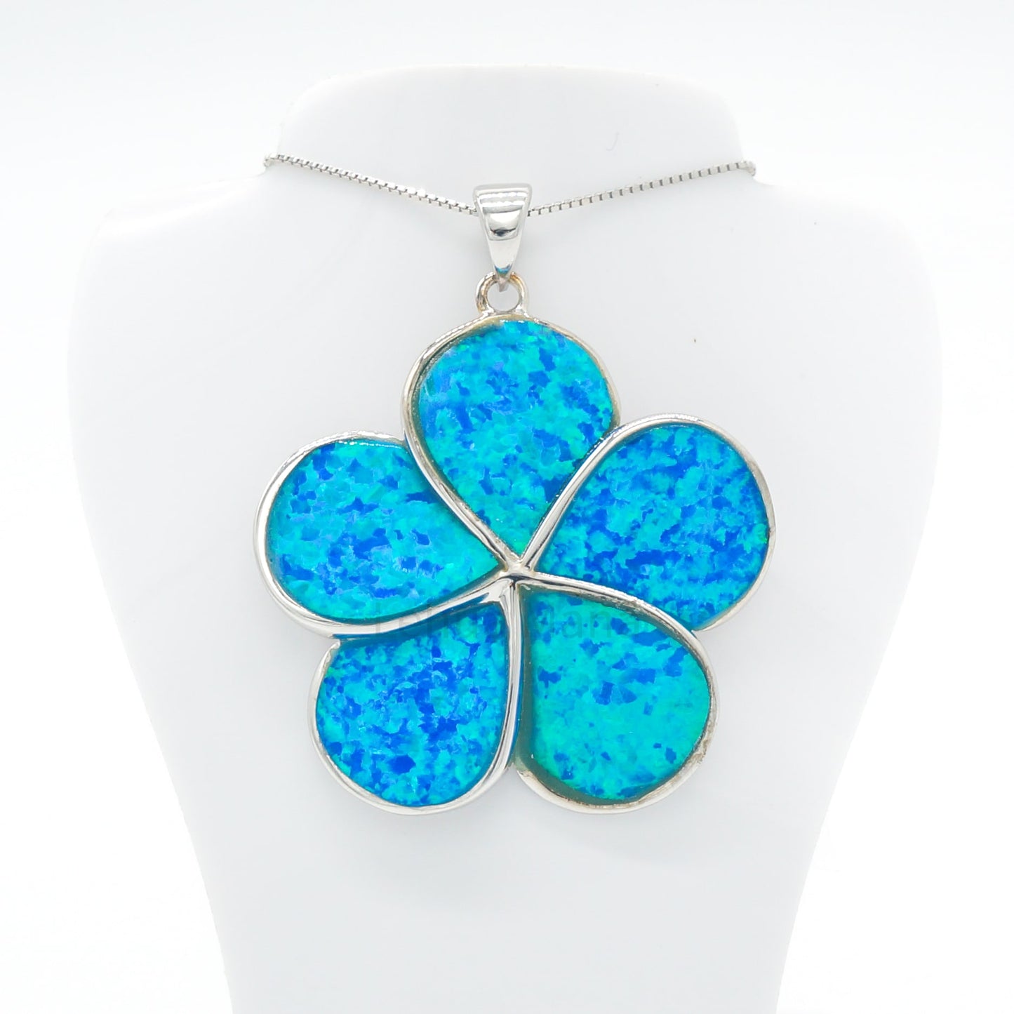 925 Sterling Silver Blue Opal 35mm Flower Pendant Necklace, Opal Necklace, 925 Sterling Silver Jewelry, 35mm Flower Necklace