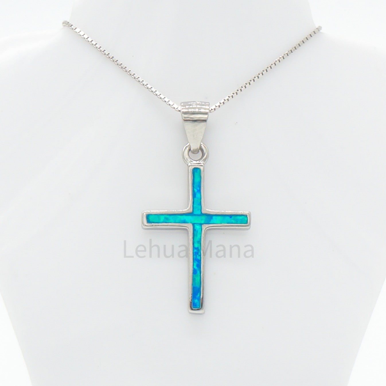 925 Sterling Silver Blue Opal Cross Pendant Necklace, Opal Necklace, 925 Sterling Silver Jewelry, Cross Necklace