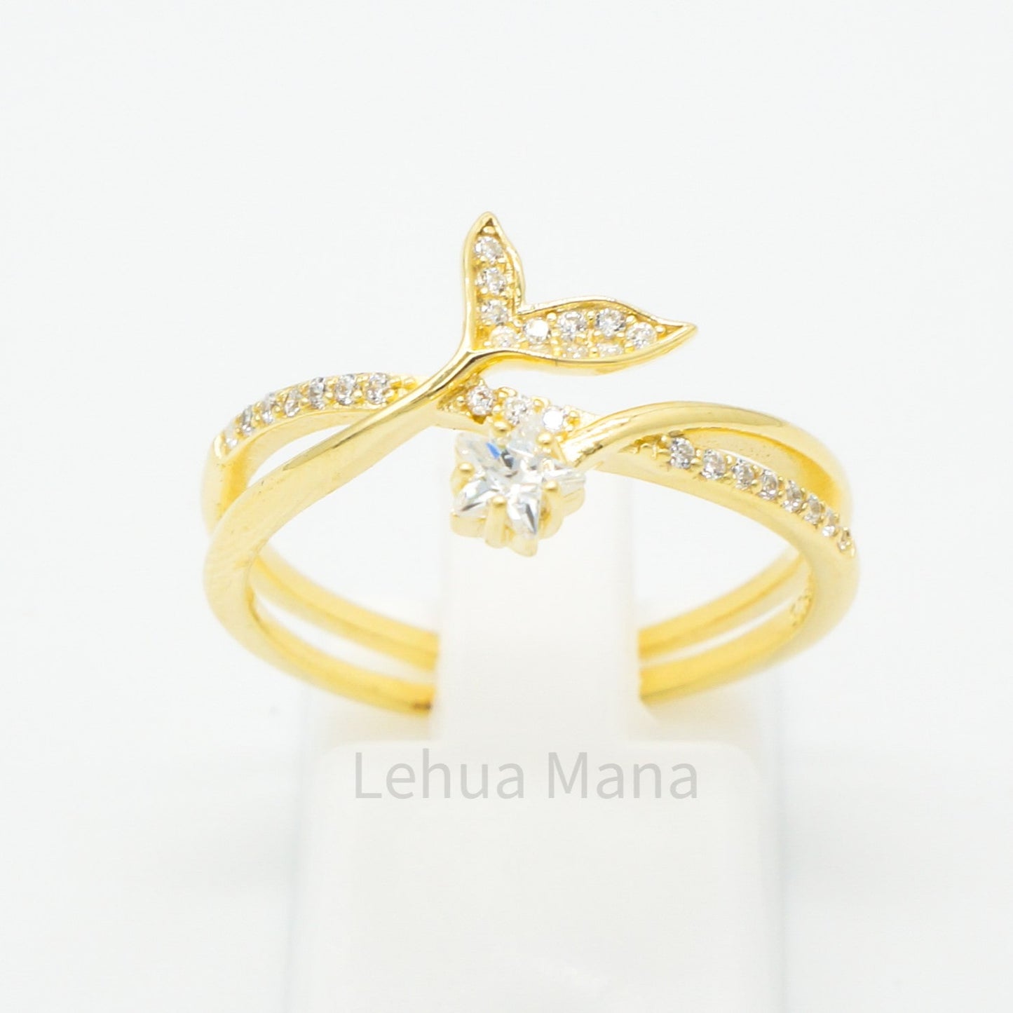 925 Silver Adjustable CZ Whale Tail Ring, Silver Adjustable Ring, 925 Sterling Silver Jewelry, CZ Whale Tail Ring