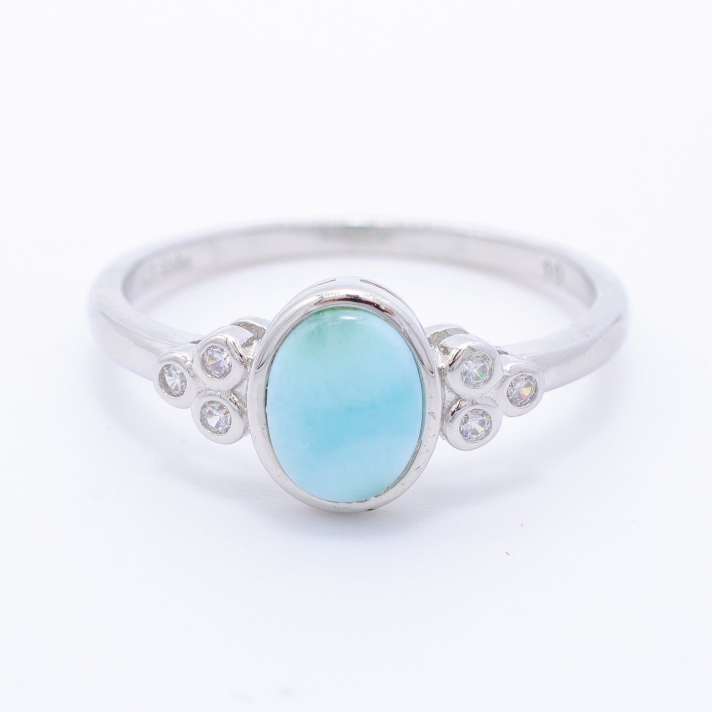 925 Silver Larimar CZ Cabochon Ring, Larimar Ring, 925 Sterling Silver Jewelry, CZ Cabochon Ring
