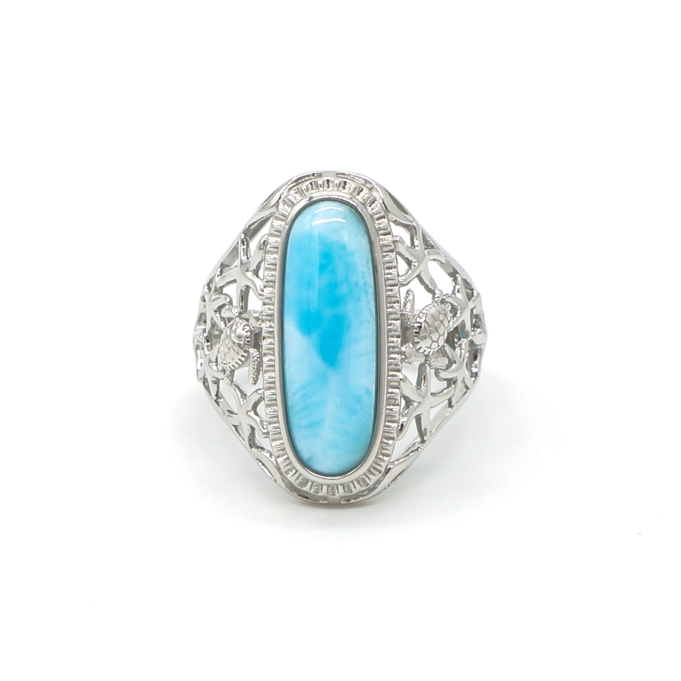 925 Silver Larimar Turtle Ring, Larimar Ring, 925 Sterling Silver Jewelry, Turtle Ring
