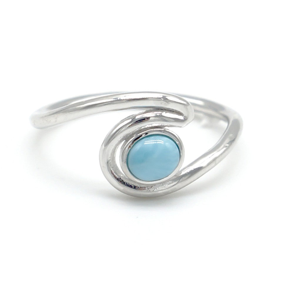 925 Silver Larimar Wave Ring, Larimar Ring, 925 Sterling Silver Jewelry, Wave Ring