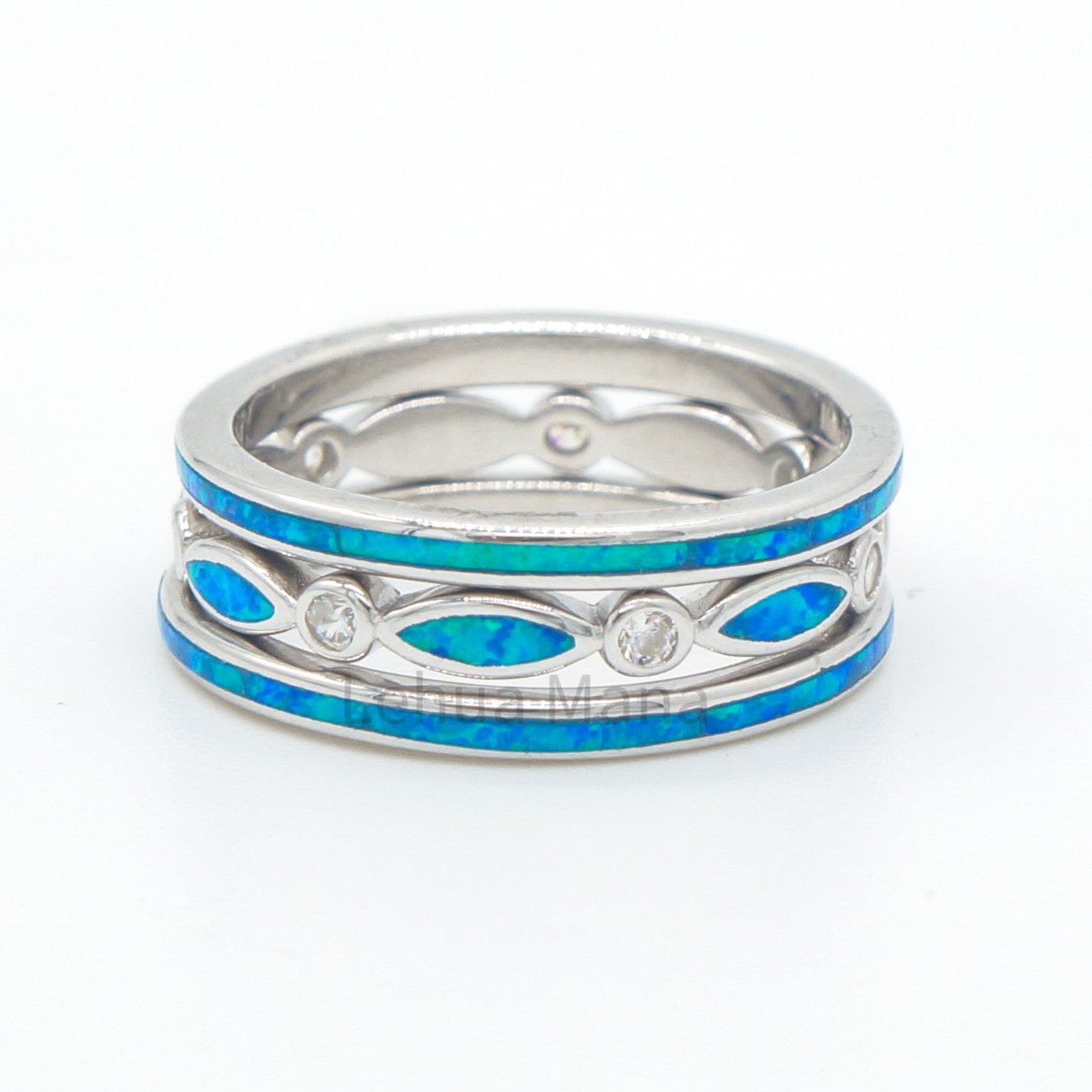 925 Silver Opal 2mm Eternity CZ Ring, Sterling Silver Ring, Opal Ring, 925 Sterling Silver Jewelry, Eternity CZ Ring