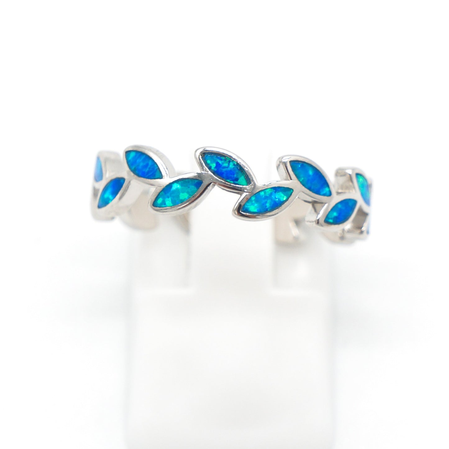 925 Silver Opal Maile Leaves Ring, Opal Ring, 925 Sterling Silver Jewelry, Maile Leaves Ring