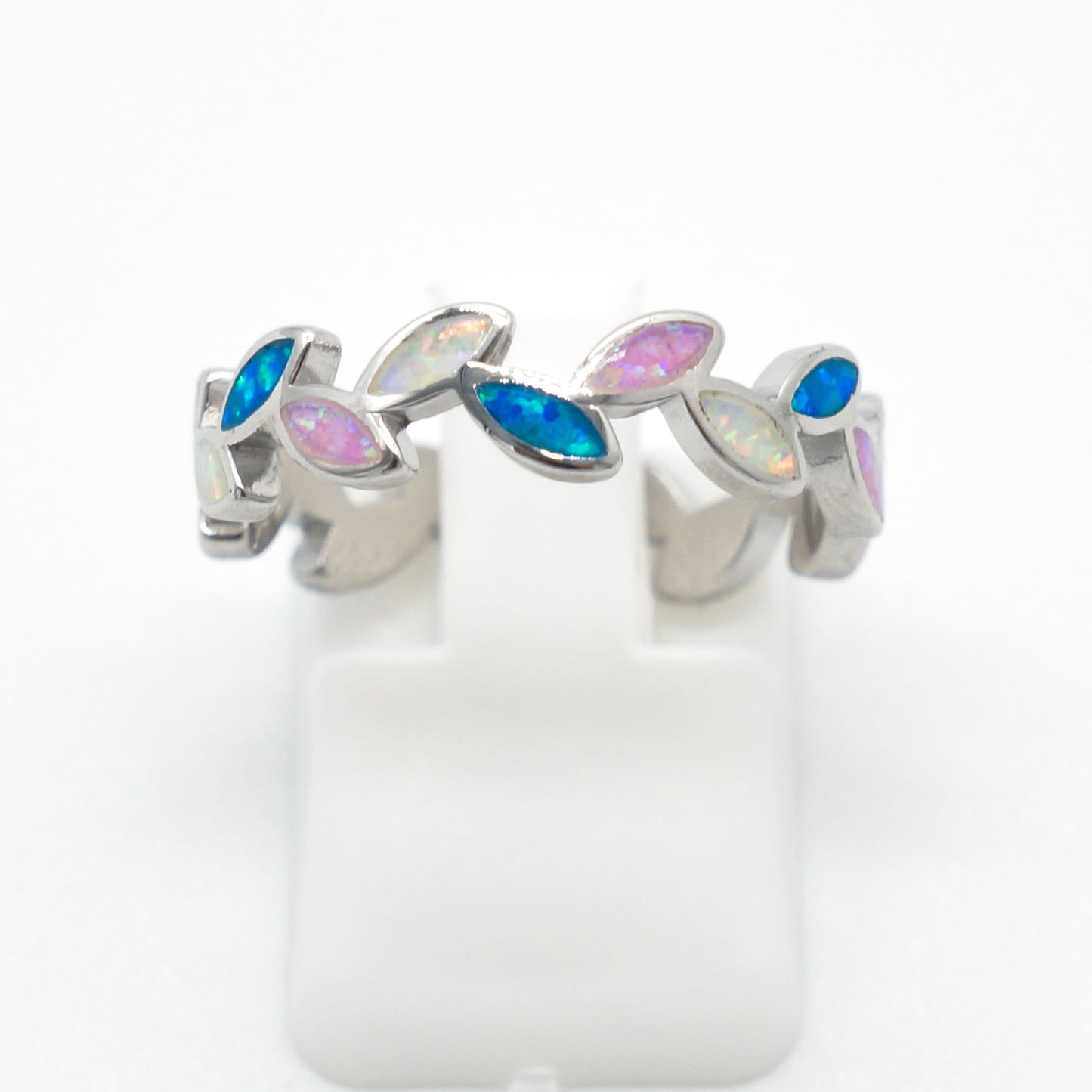 925 Silver Opal Maile Leaves Ring, Opal Ring, 925 Sterling Silver Jewelry, Maile Leaves Ring