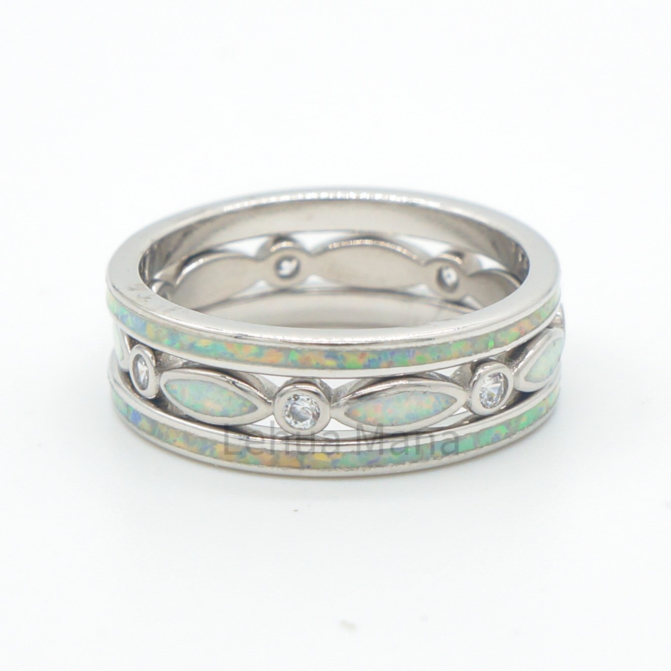 925 Silver Opal 2mm Eternity CZ Ring, Sterling Silver Ring, Opal Ring, 925 Sterling Silver Jewelry, Eternity CZ Ring