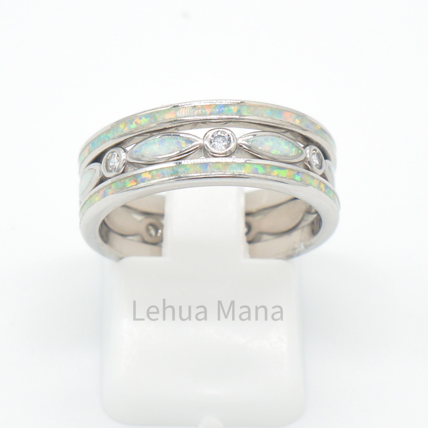 925 Silver Opal 2mm Eternity CZ Ring, Sterling Silver Ring, Opal Ring, 925 Sterling Silver Jewelry, Eternity CZ Ring