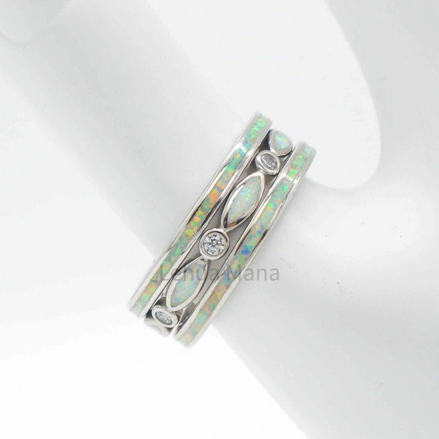 925 Silver Opal 2mm Eternity CZ Ring, Sterling Silver Ring, Opal Ring, 925 Sterling Silver Jewelry, Eternity CZ Ring