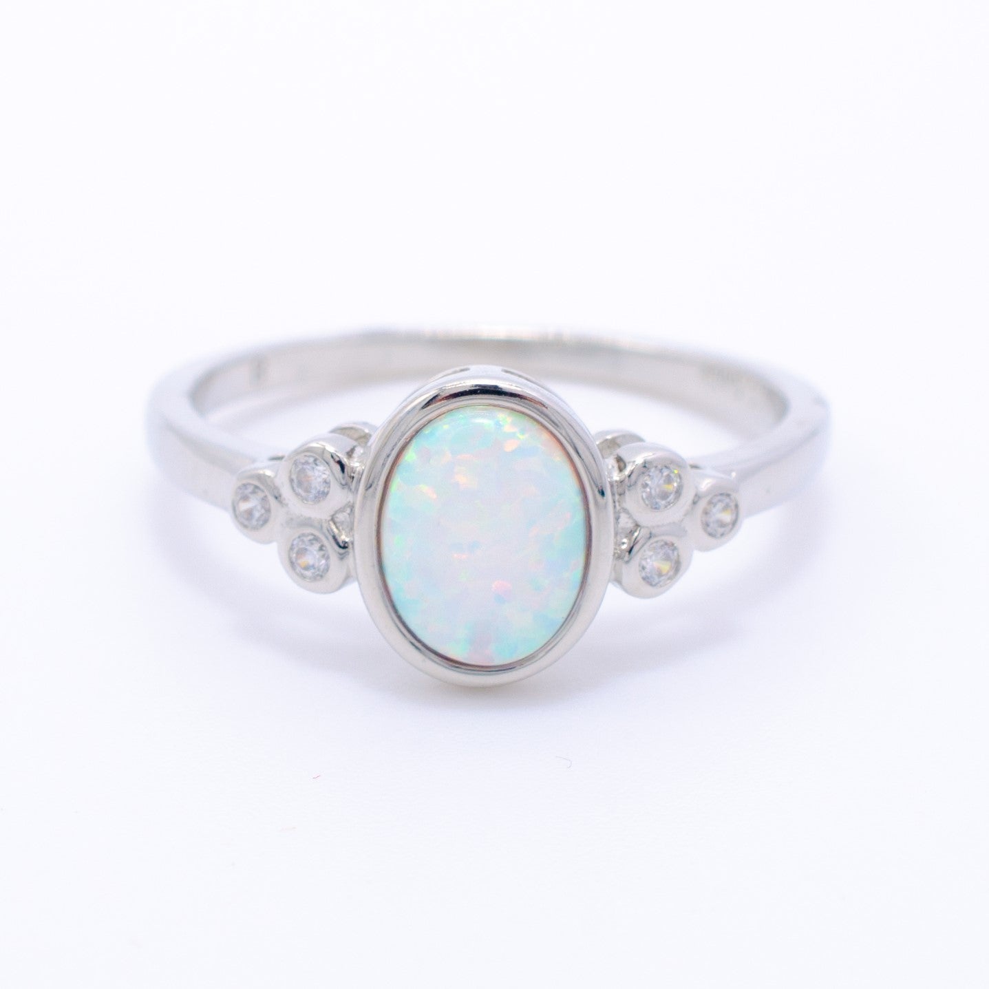 925 Silver Opal CZ Cabochon Ring, Opal Ring, 925 Sterling Silver Jewelry, CZ Cabochon Ring