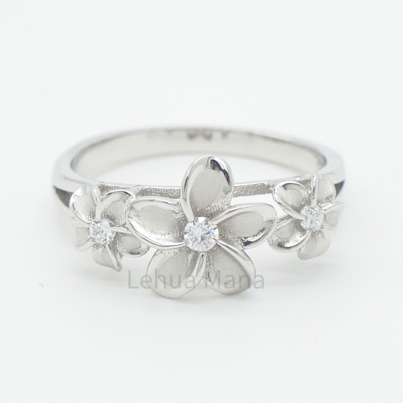 925 Silver Three CZ Flower Ring, Silver Ring, 925 Sterling Silver Jewelry, Three Flower Ring, CZ Ring