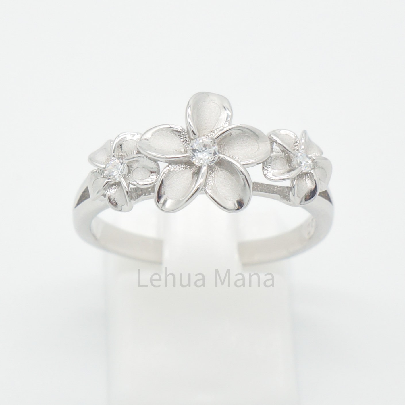 925 Silver Three CZ Flower Ring, Silver Ring, 925 Sterling Silver Jewelry, Three Flower Ring, CZ Ring