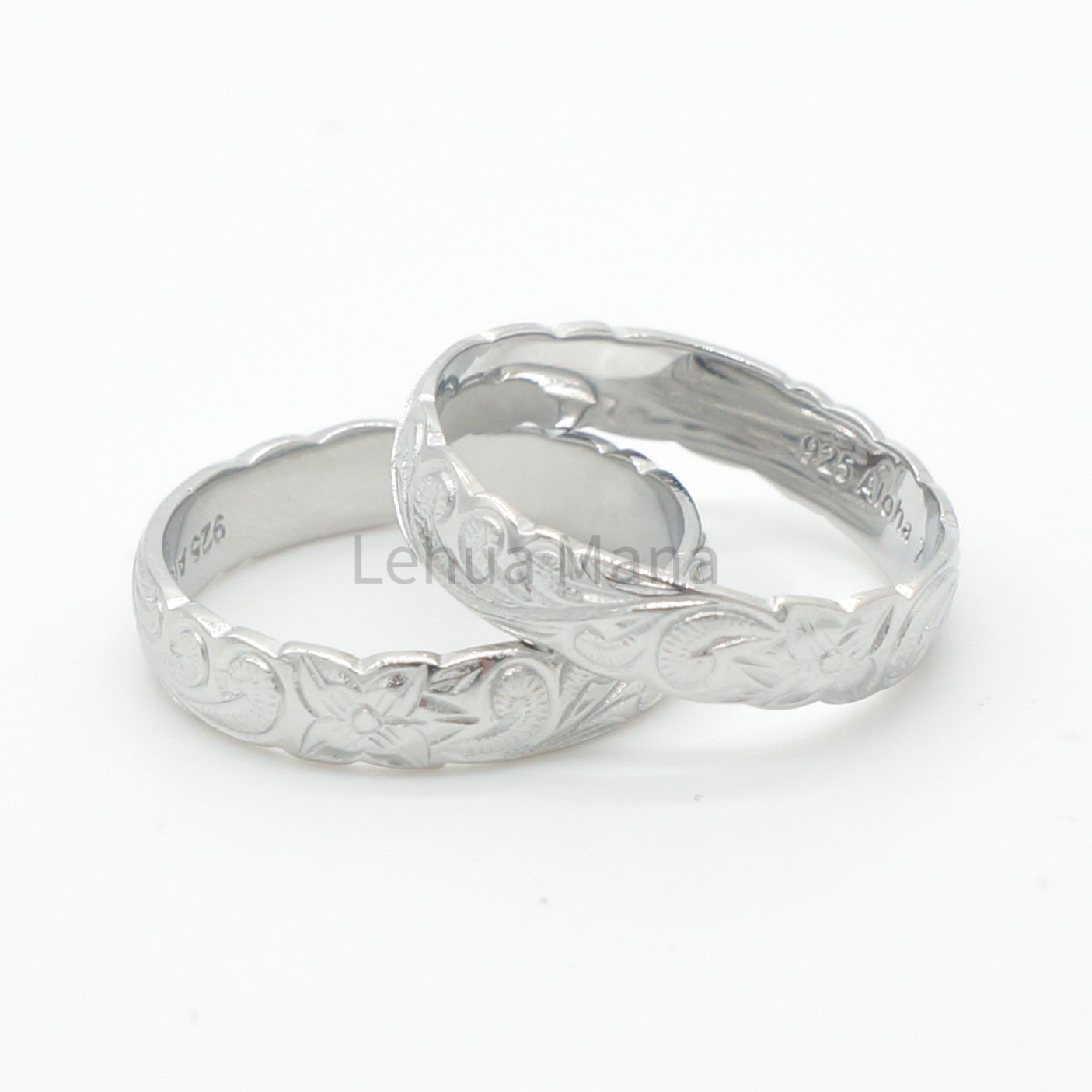 925 Silver 4mm Flower Band Ring, Silver Ring, 925 Sterling Silver Jewelry, 4mm Flower Band Ring