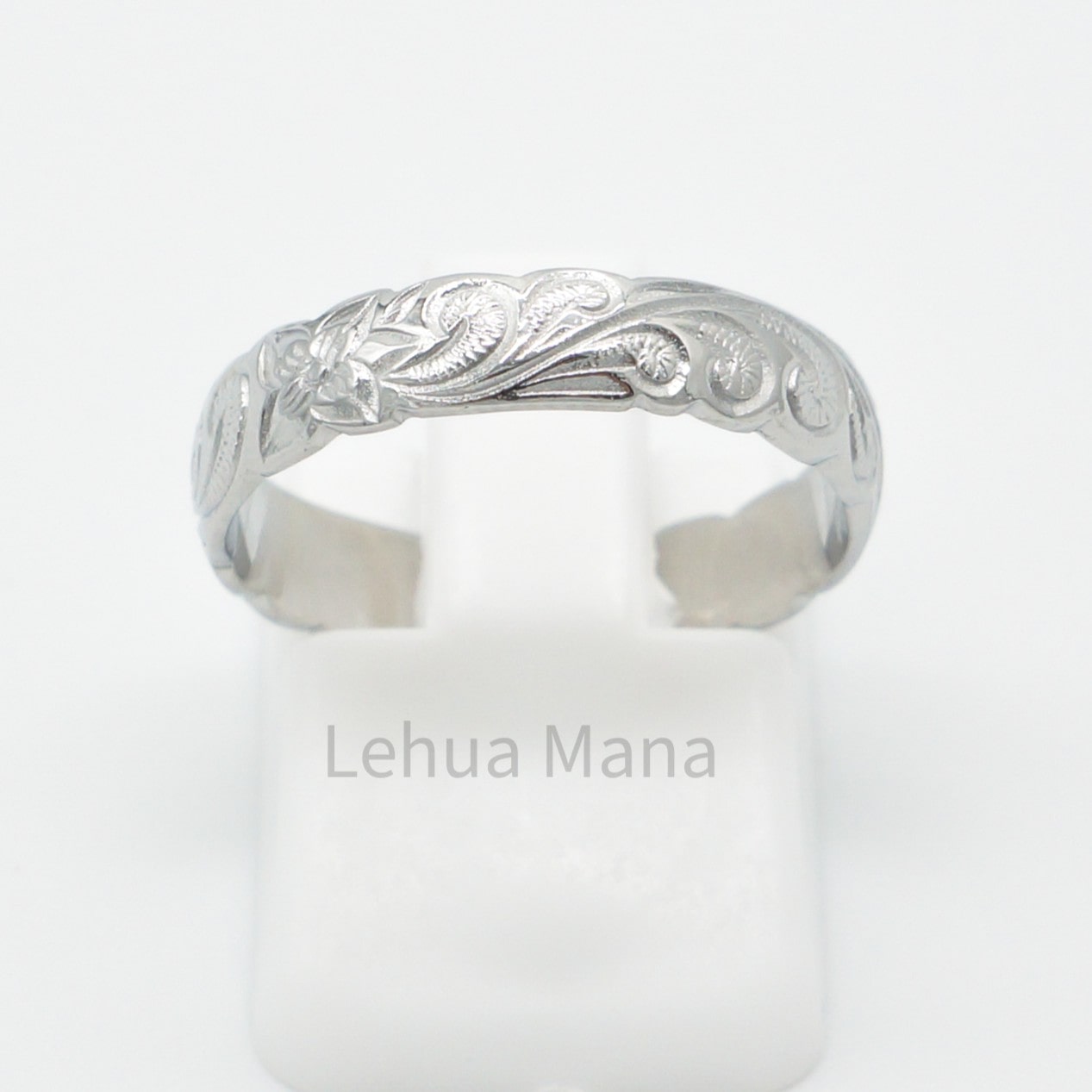925 Silver 4mm Flower Band Ring, Silver Ring, 925 Sterling Silver Jewelry, 4mm Flower Band Ring