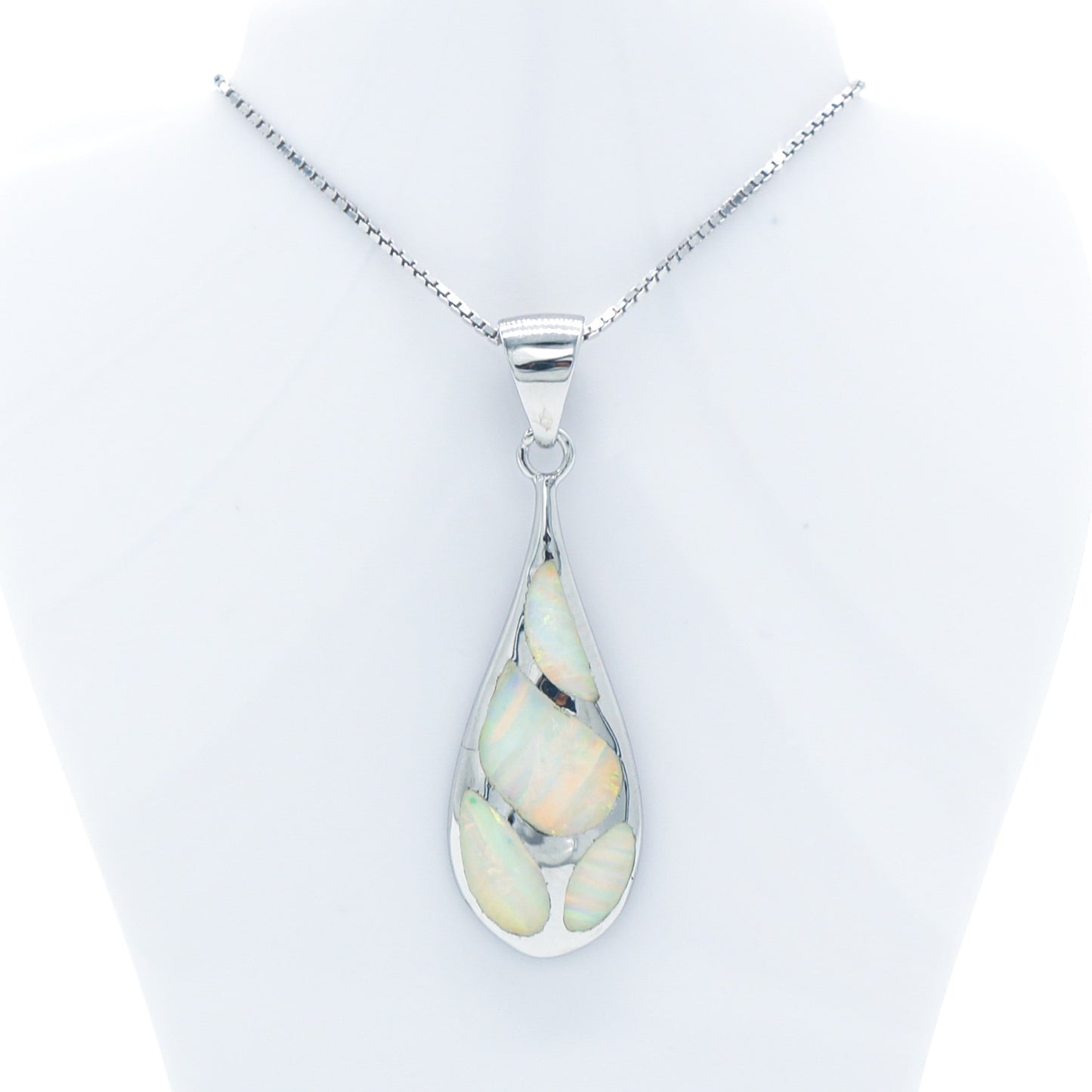 925 Silver Opal Raindrop Necklace, Opal Necklace, 925 Sterling Silver Jewelry, Raindrop Necklace