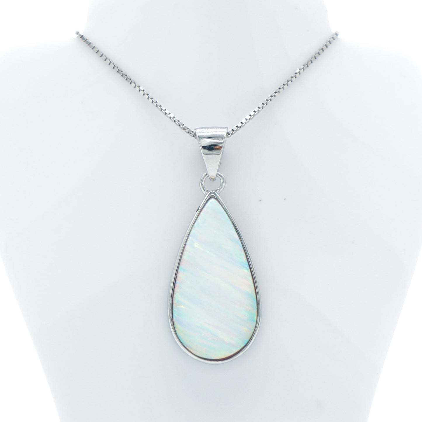 925 Silver Opal Raindrop Necklace, Opal Necklace, 925 Sterling Silver Jewelry, Raindrop Necklace