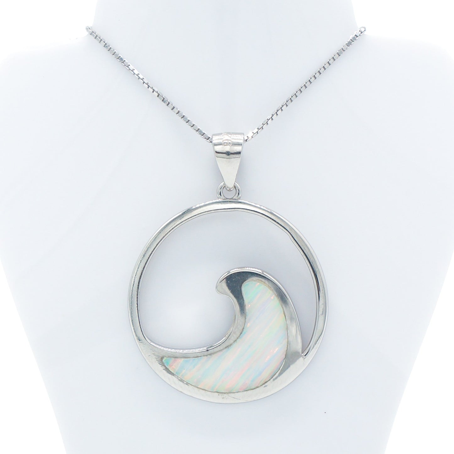 925 Silver Opal Round Wave Necklace, Opal Necklace, 925 Sterling Silver Jewelry, Round Wave Necklace