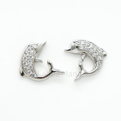 925 Silver CZ Dolphin Post Earrings, CZ Earrings, Cubic Zirconia Earrings, 925 Sterling Silver Jewelry, Dolphin Earrings, Stud Earrings